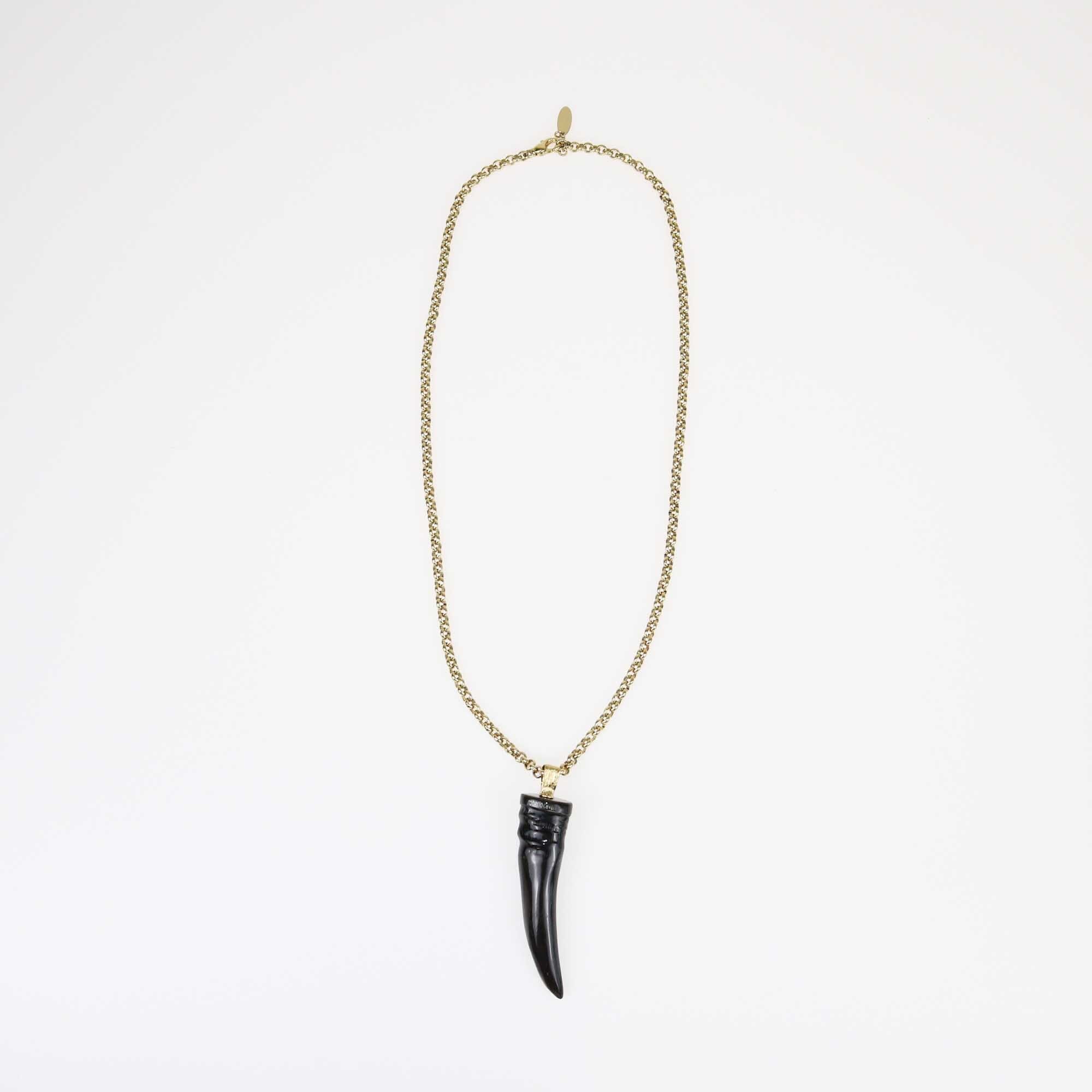 Roberto Cavalli Gold Tone Metal Chain Black Horn Pendant Necklace Accessories Roberto Cavalli