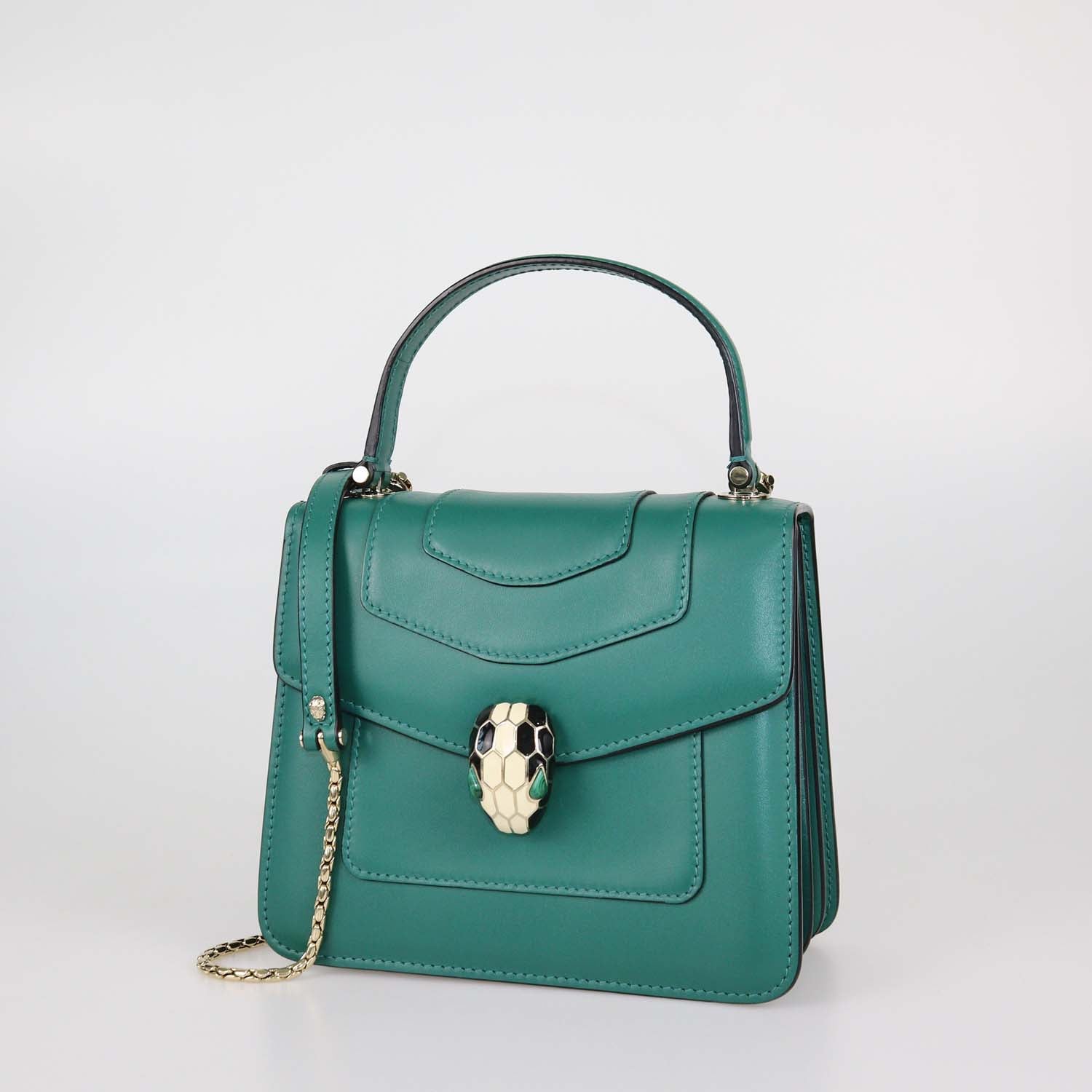Bvlgari Green Leather Small Serpenti Forever Top Handle Bag