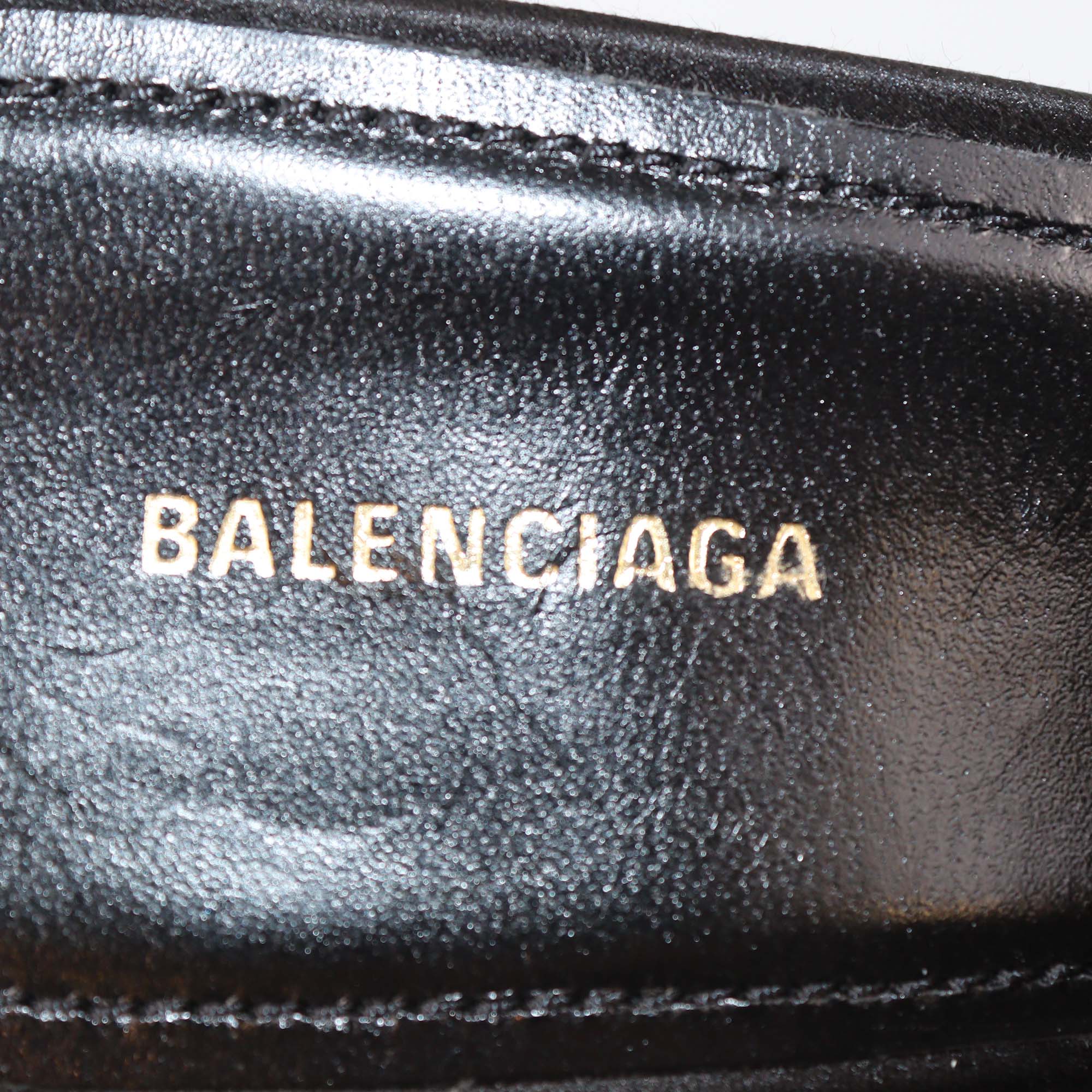 Balenciaga Black Satin Crystal BB Mules