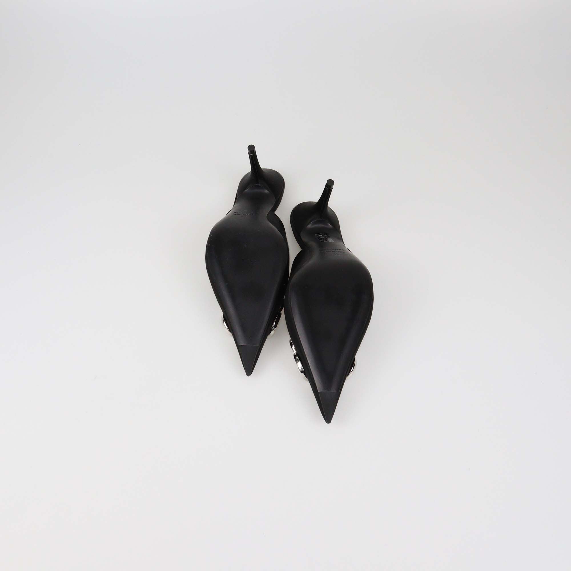 Balenciaga Black Satin Crystal BB Mules