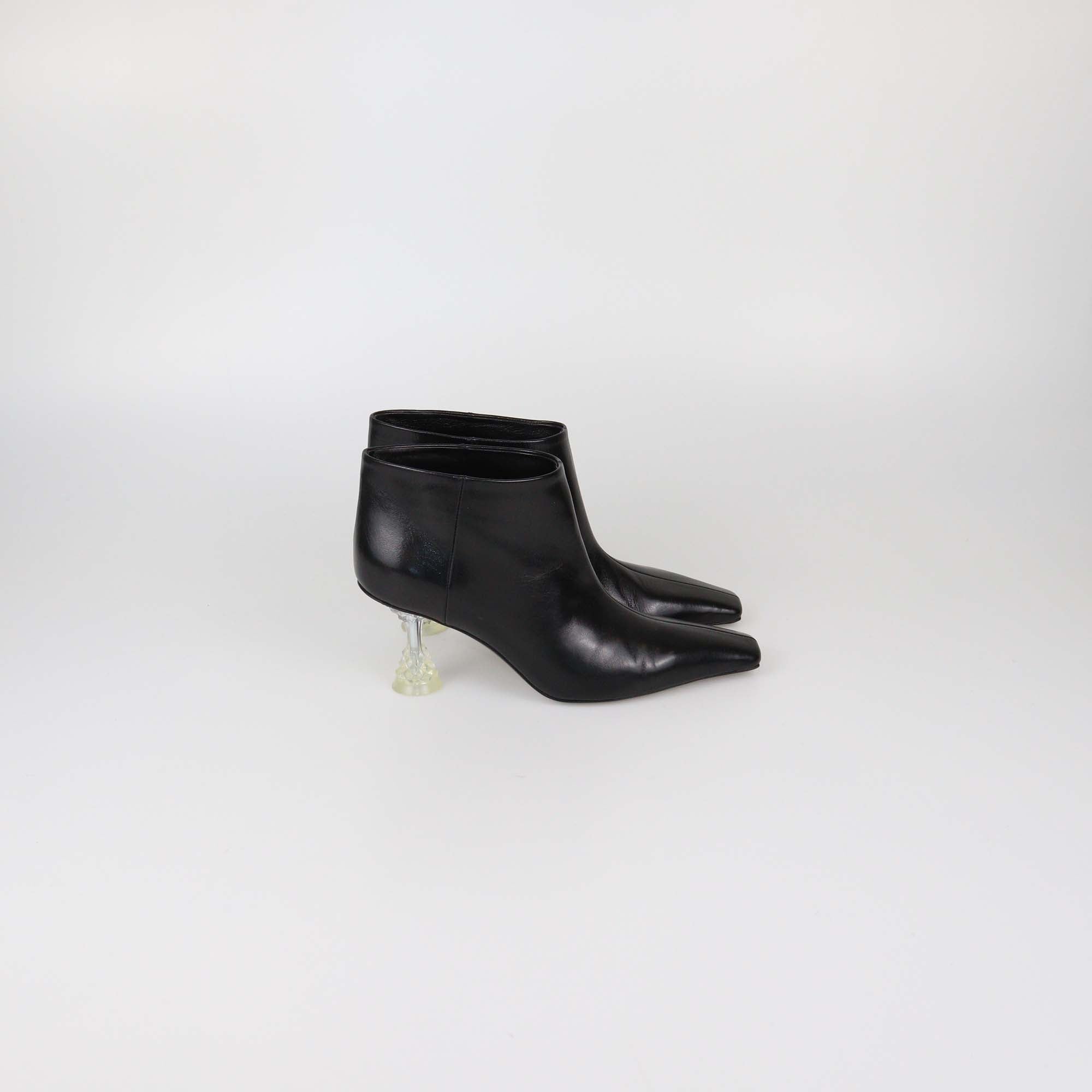 Celine Black Leather Clear Spiked Heel Booties