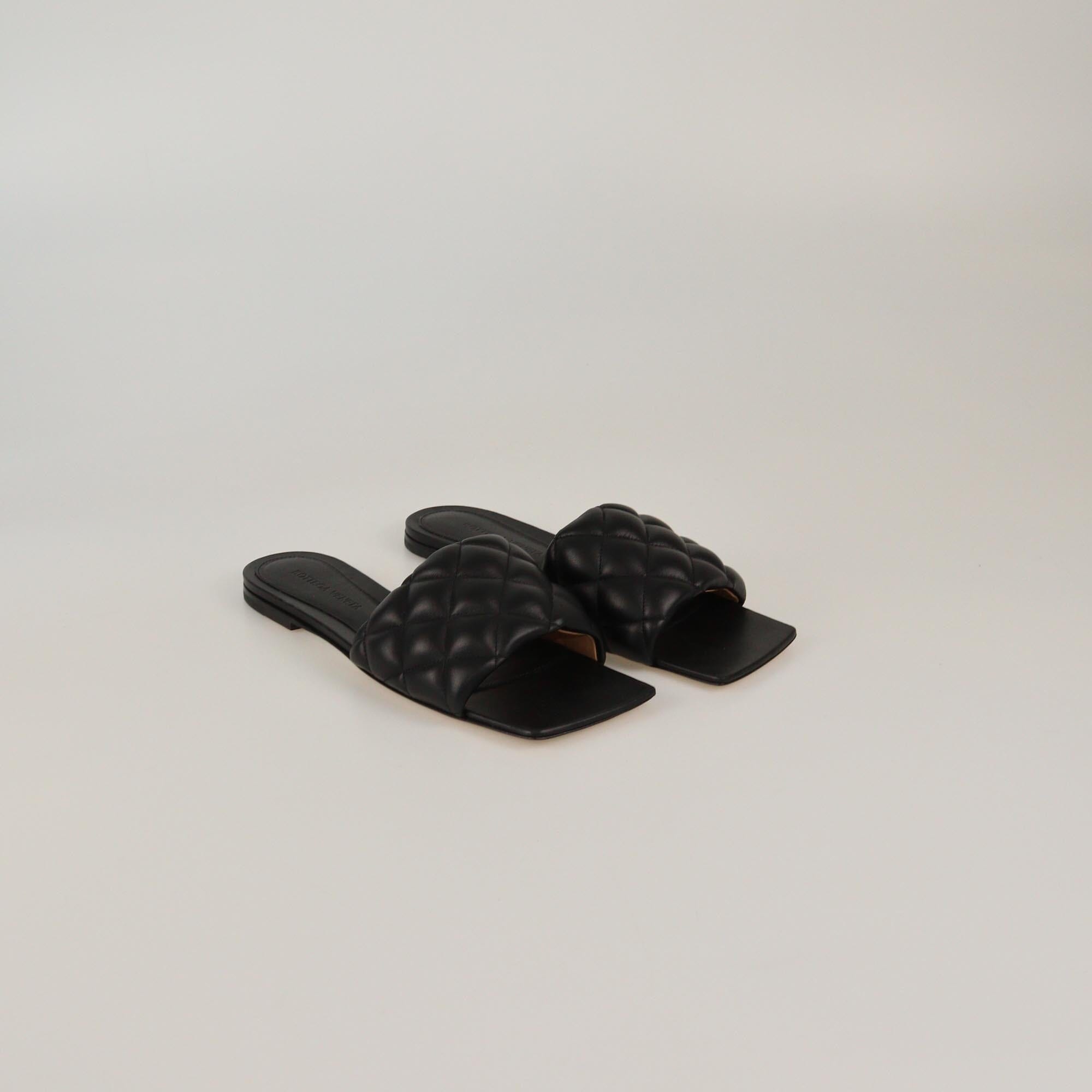 Bottega Veneta Black Quilted Padded Flat Sandals Womens Bottega Veneta