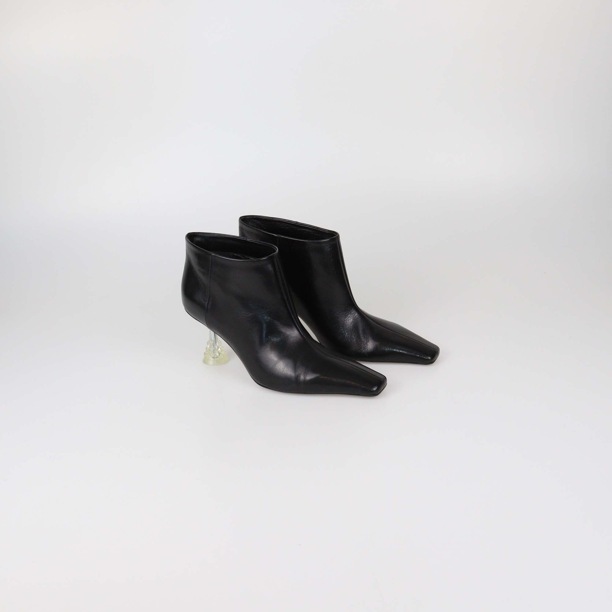 Celine Black Leather Clear Spiked Heel Booties