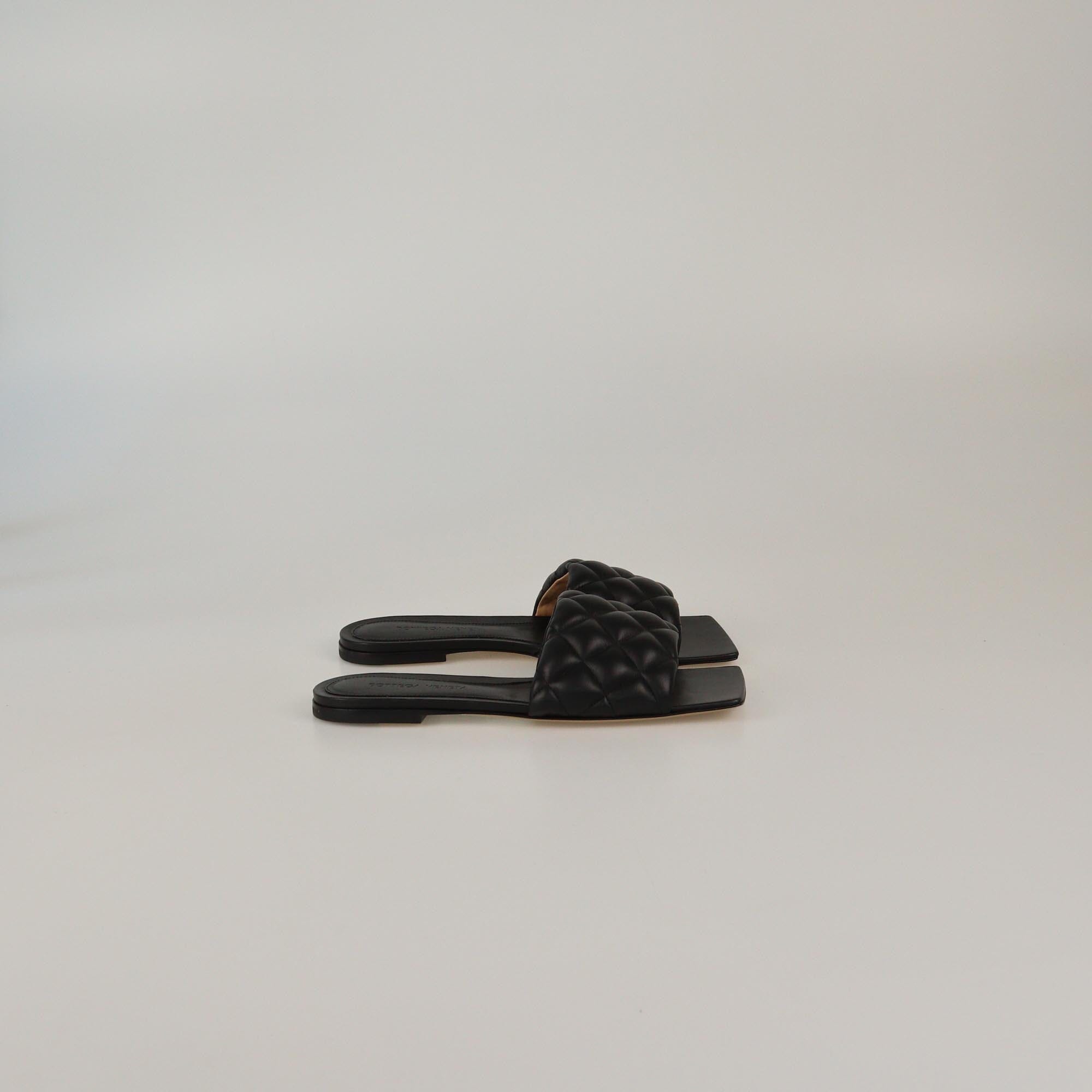 Bottega Veneta Black Quilted Padded Flat Sandals Womens Bottega Veneta