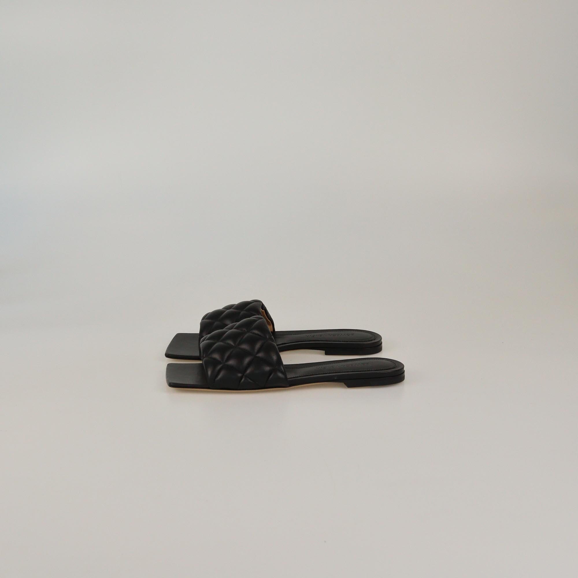 Bottega Veneta Black Quilted Padded Flat Sandals Womens Bottega Veneta