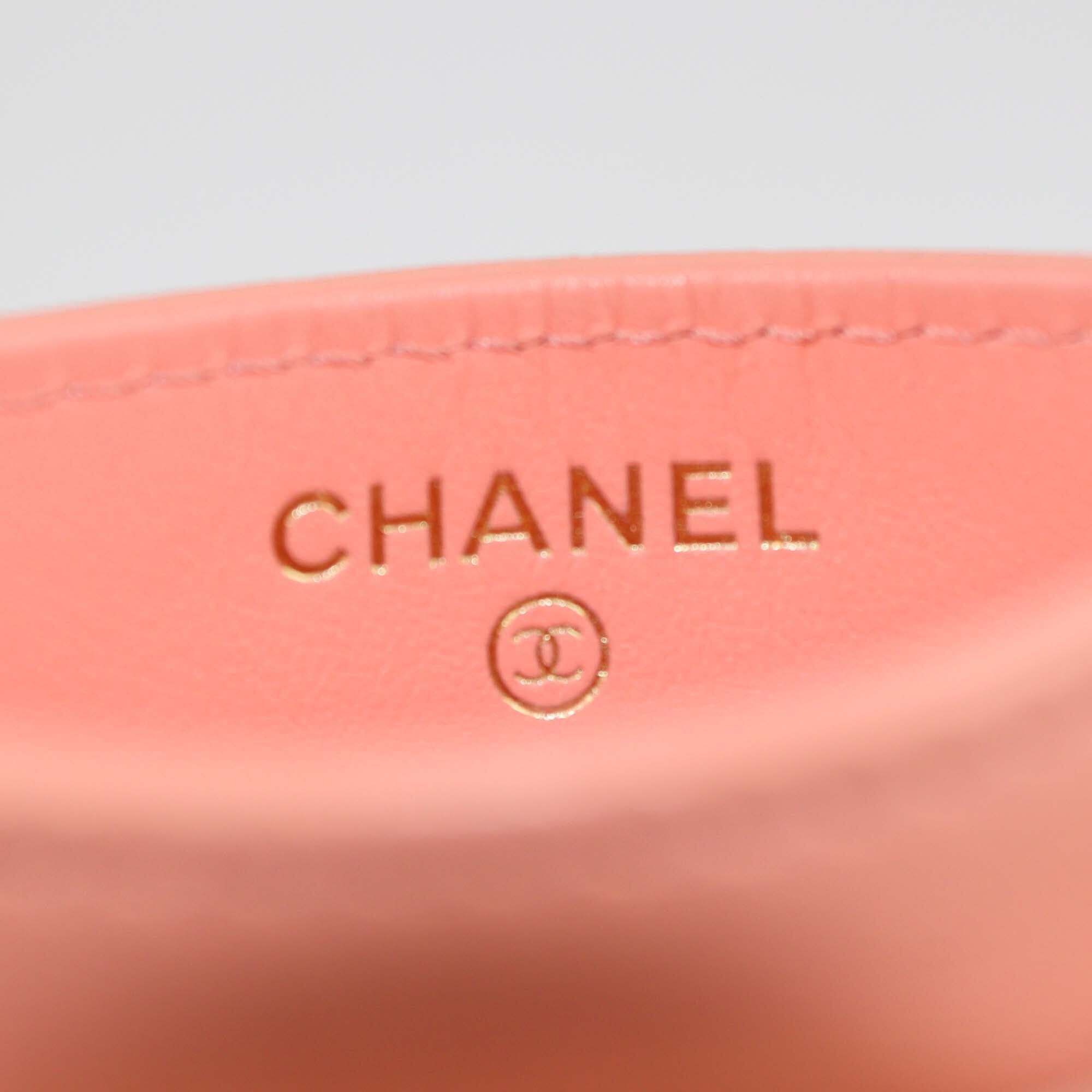 Chanel Peach Quilted 19 Card Holder Womens Chanel