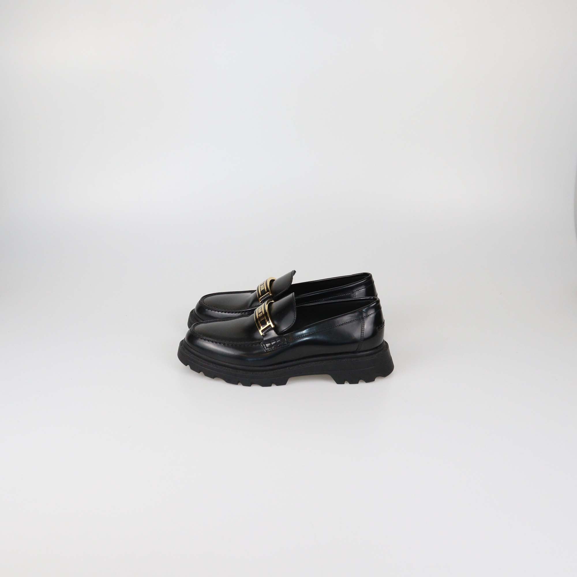 Christian Dior Black Glazed Leather Code Loafers