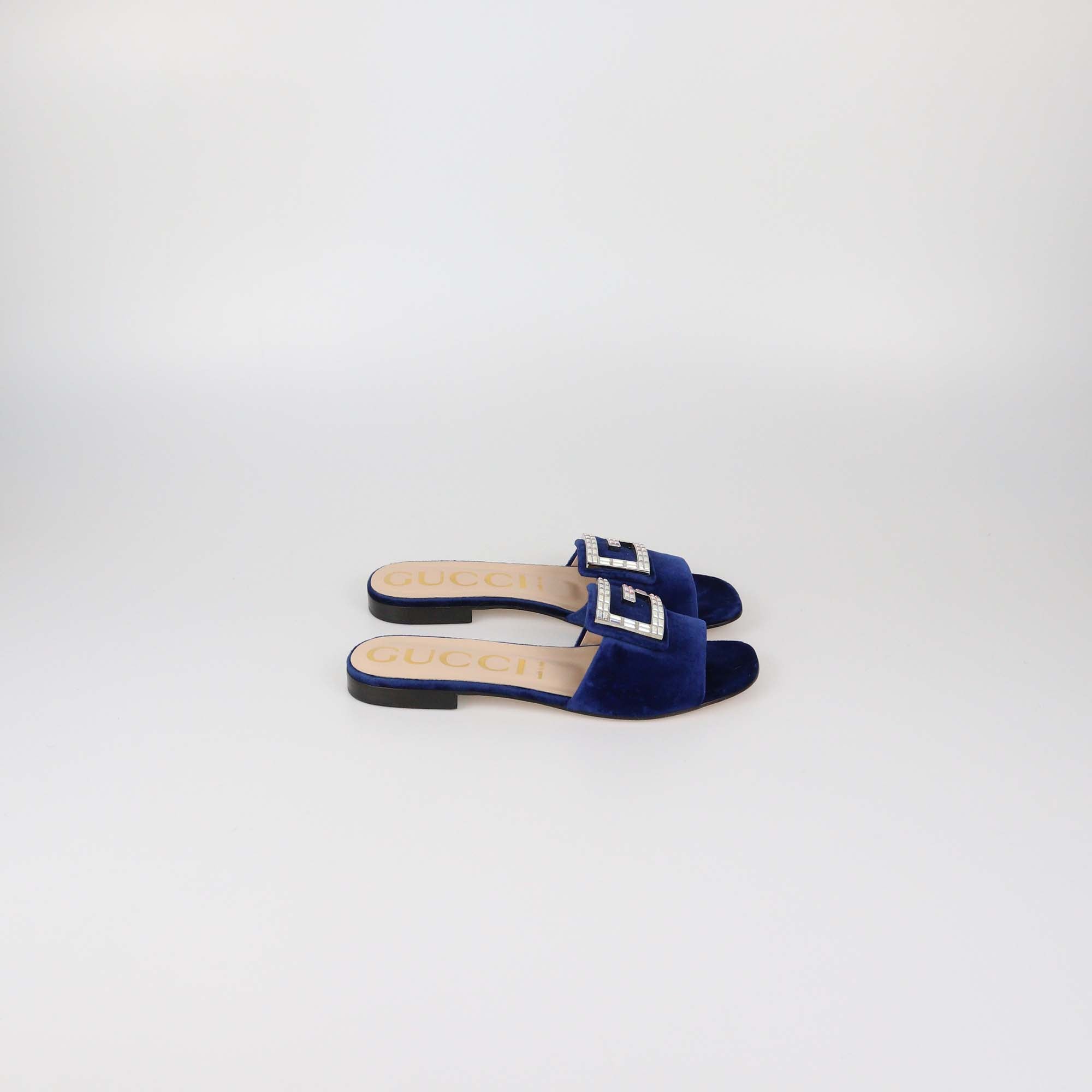 Gucci Blue Velvet Jewelled Madelyn Slide Sandals