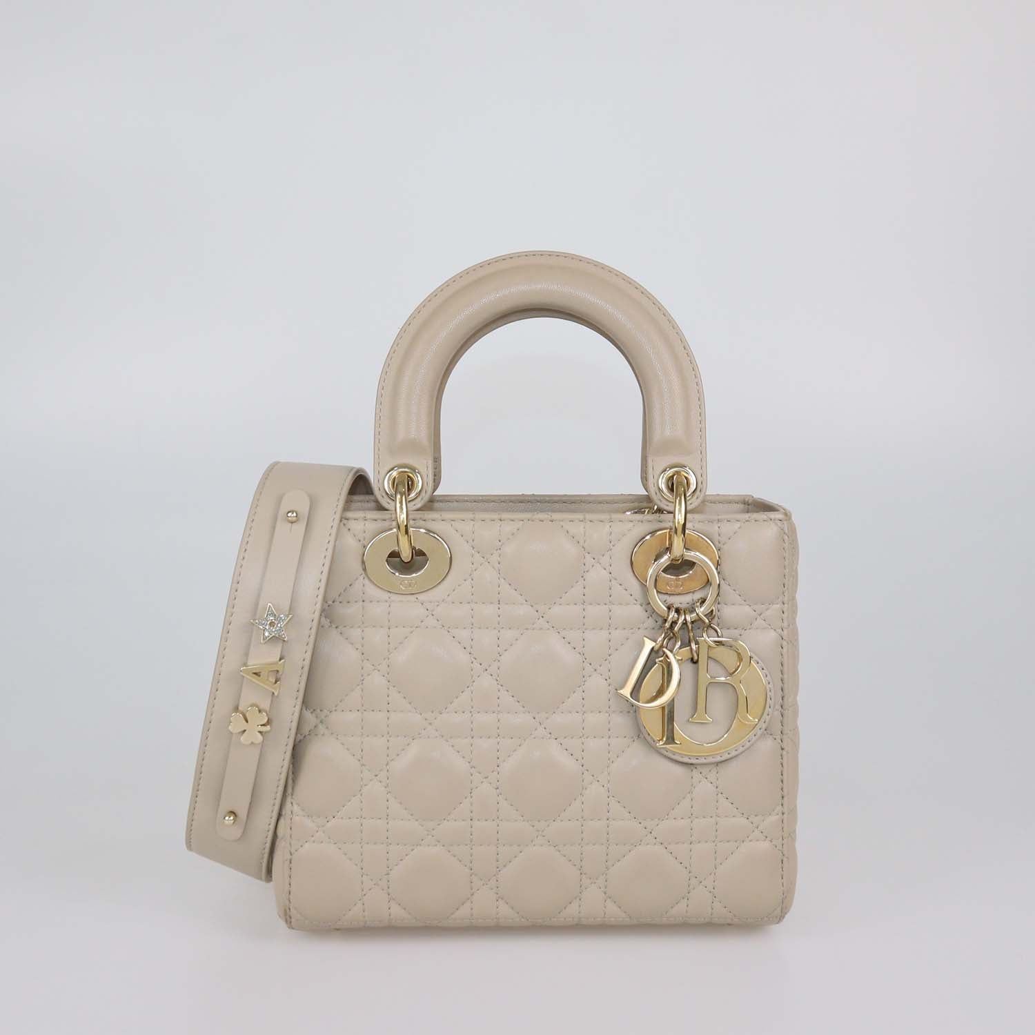 Christian Dior Beige Cannage Leather Small Lady Dior Tote