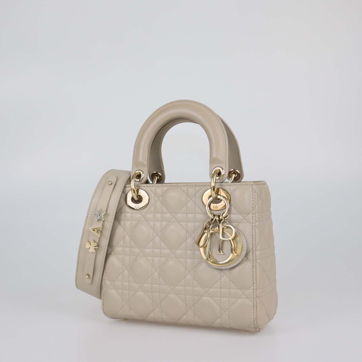 Christian Dior Beige Cannage Leather Small Lady Dior Tote
