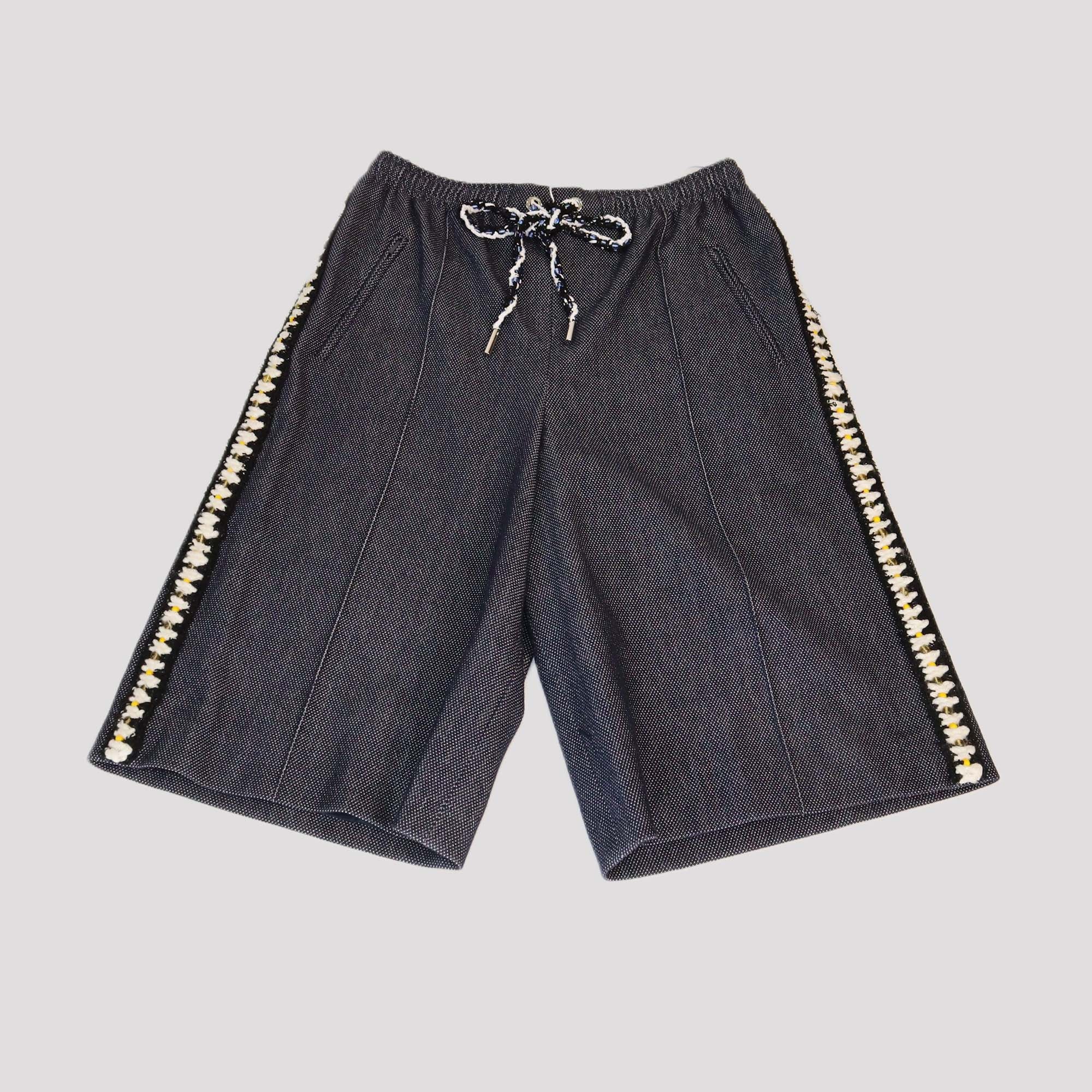 Chanel Dark Blue Cotton Beaded Detail Drawstring Shorts