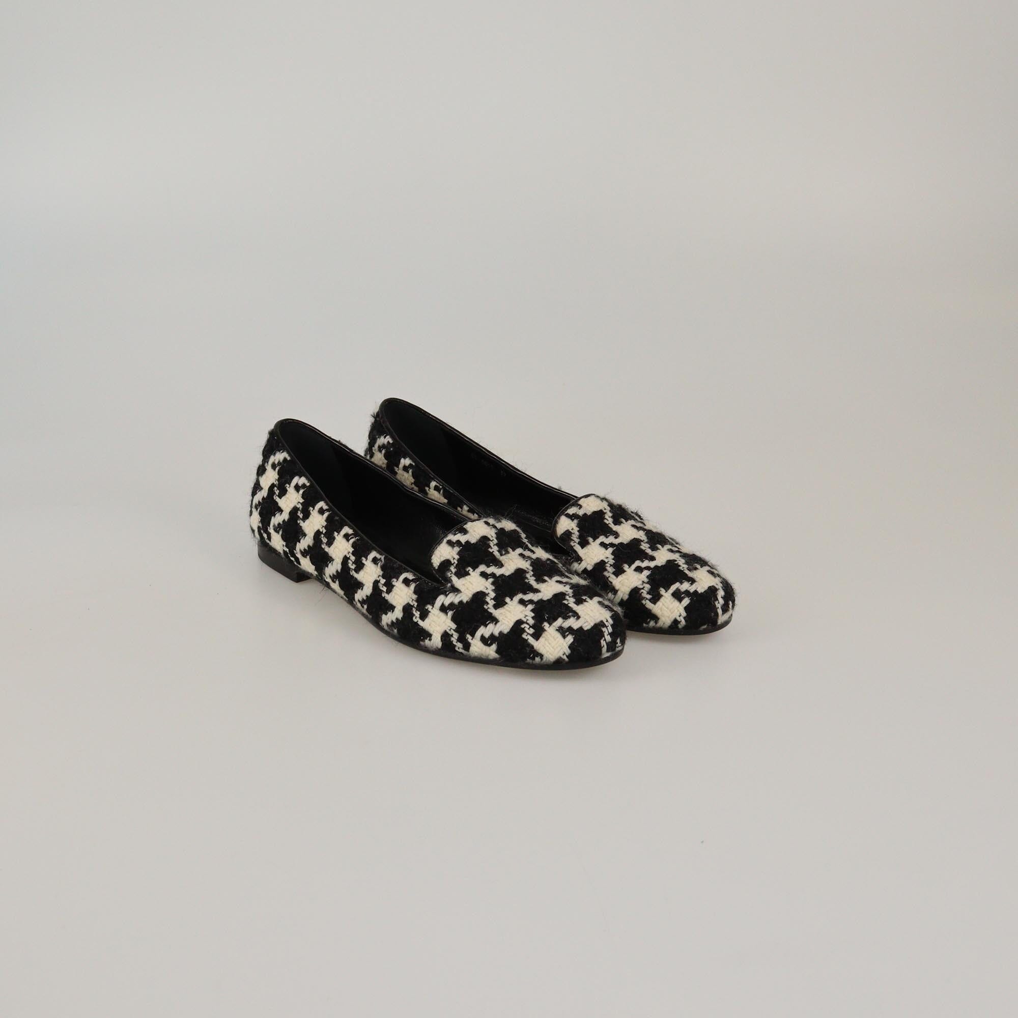 Christian Dior Black/White Tweed Houndstooth Flat Loafers Womens Christian Dior