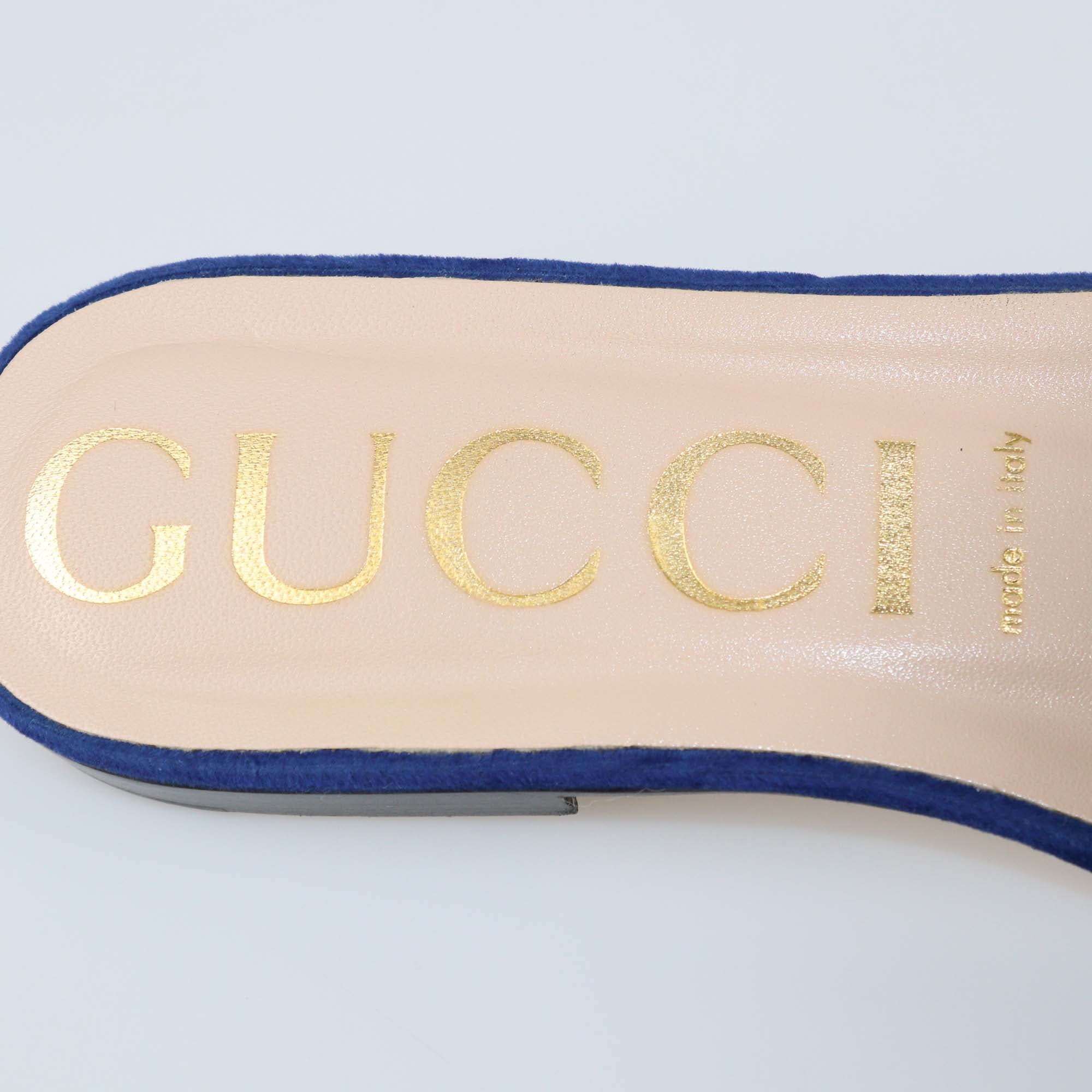 Gucci Blue Velvet Jewelled Madelyn Slide Sandals