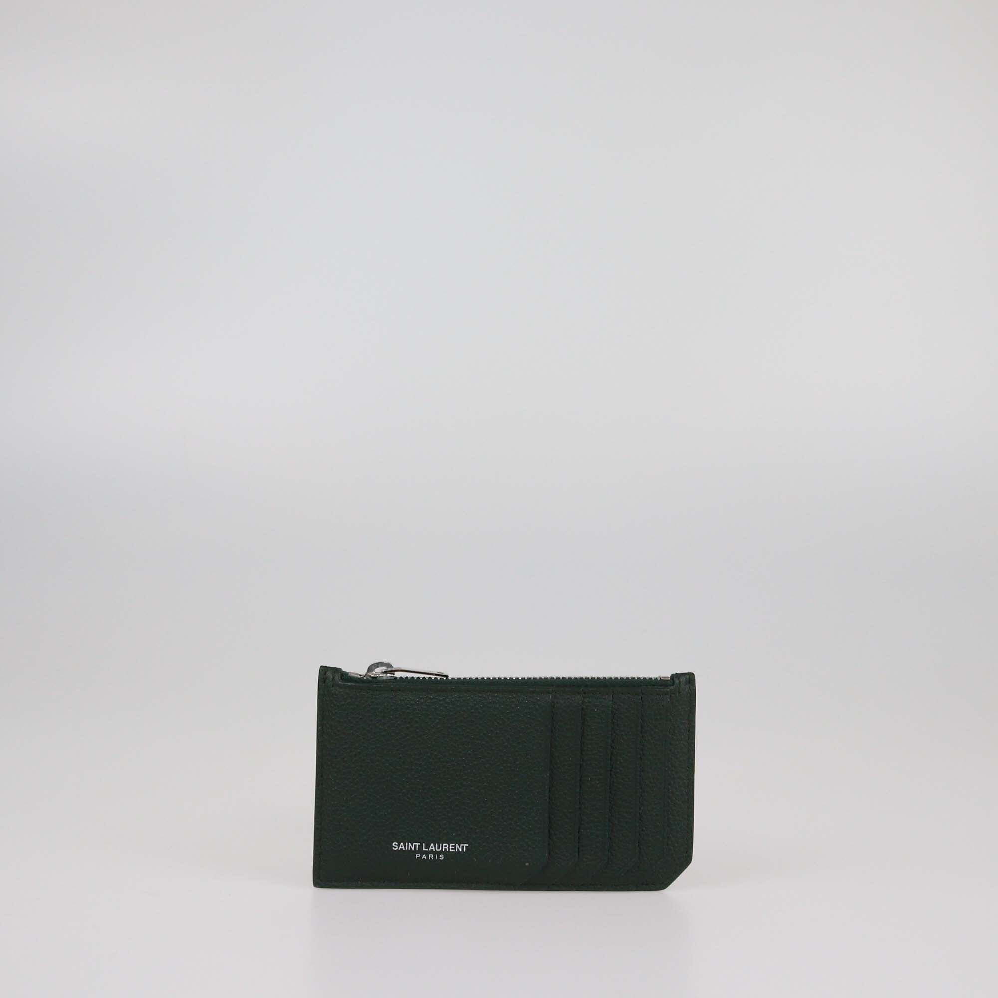 Saint Laurent Dark Green 5 Fragments Zip Card Holder Womens Saint Laurent