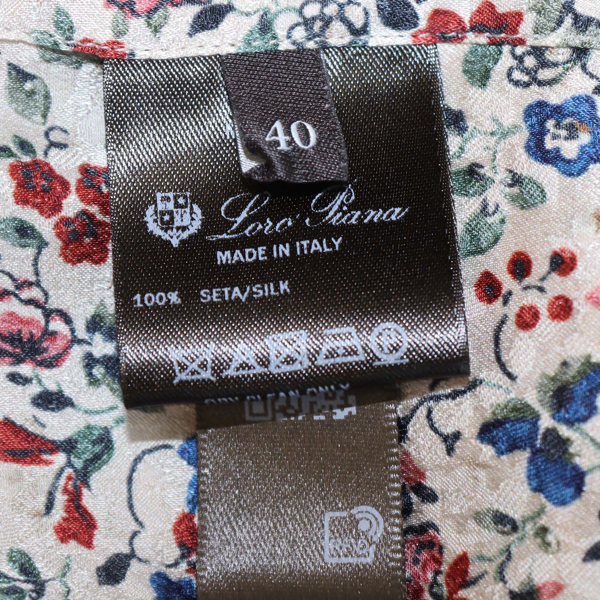 Loro Piana Multicolor Silk Floral Print Thea Long Sleeve Shirt