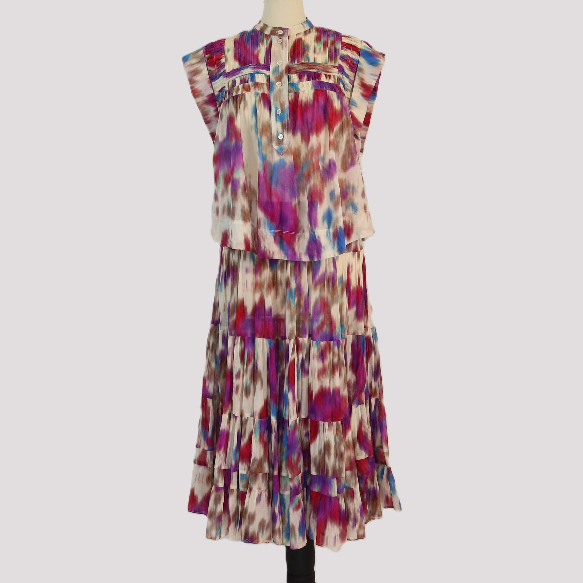 Isabel Marant Etoile Multicolor Printed Leaza Mock Neck Top & Pleated Skirt Set