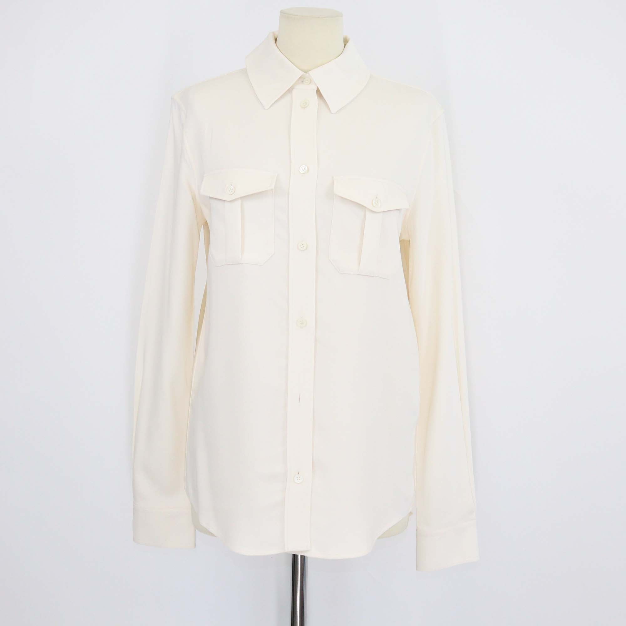 Loewe Cream Viscose Anagram Embroidered Double Front Pocket Long Sleeve Shirt