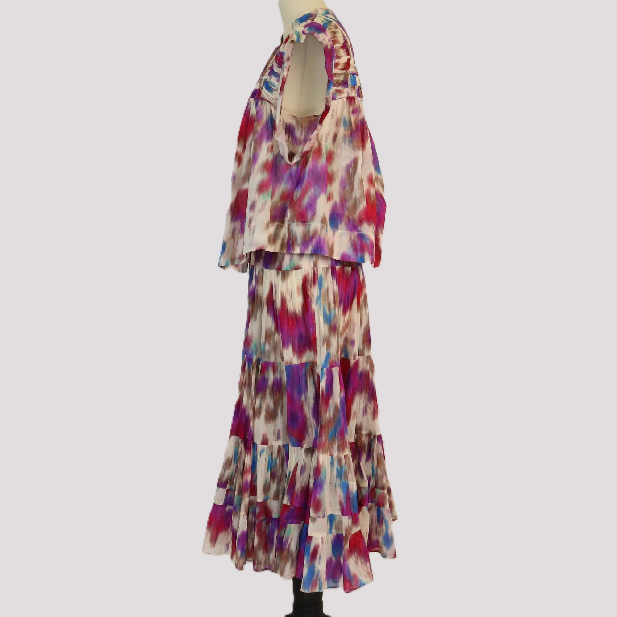 Isabel Marant Etoile Multicolor Printed Leaza Mock Neck Top & Pleated Skirt Set