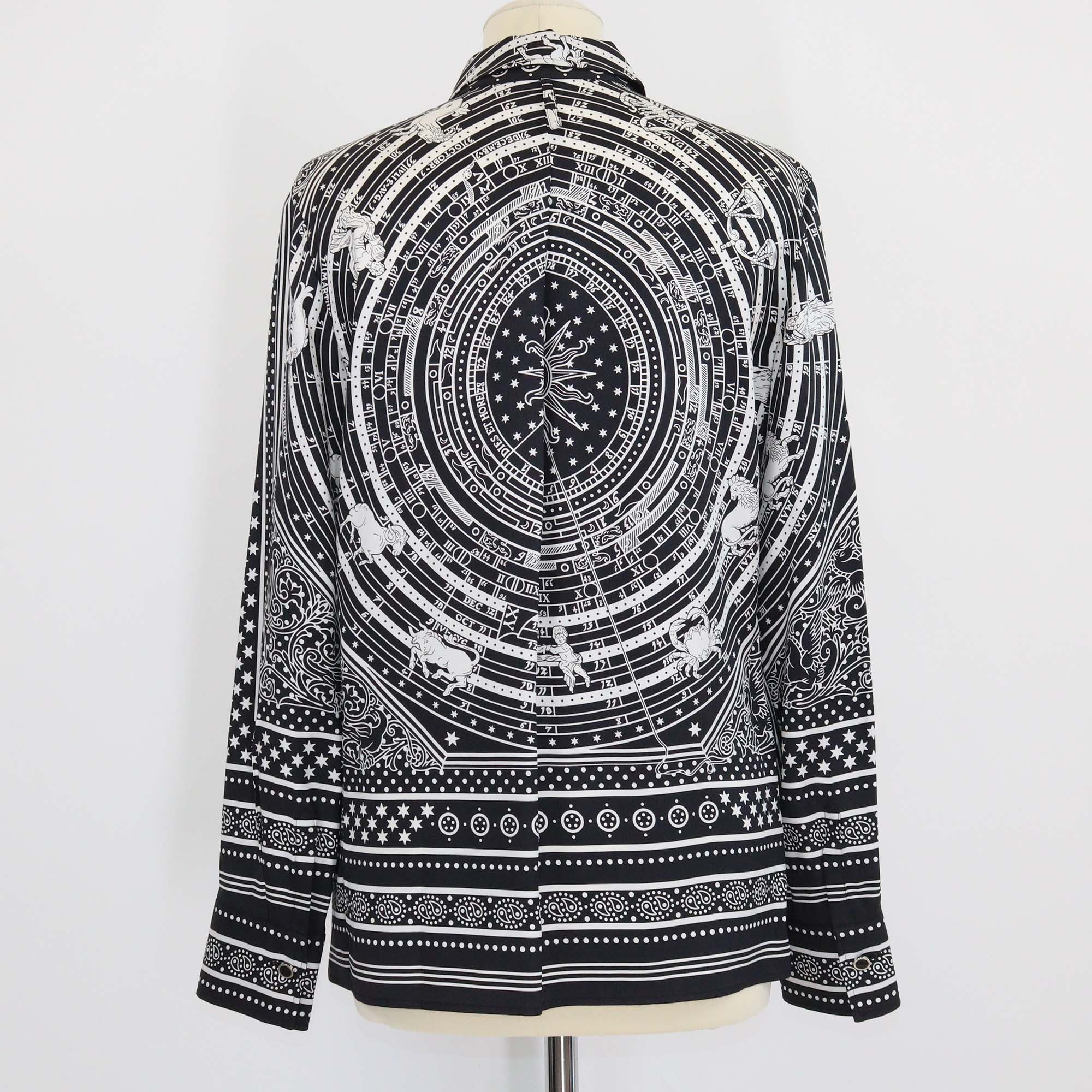 Hermes Black/White Silk Chemise Micro Astrologie Sleeve Shirt