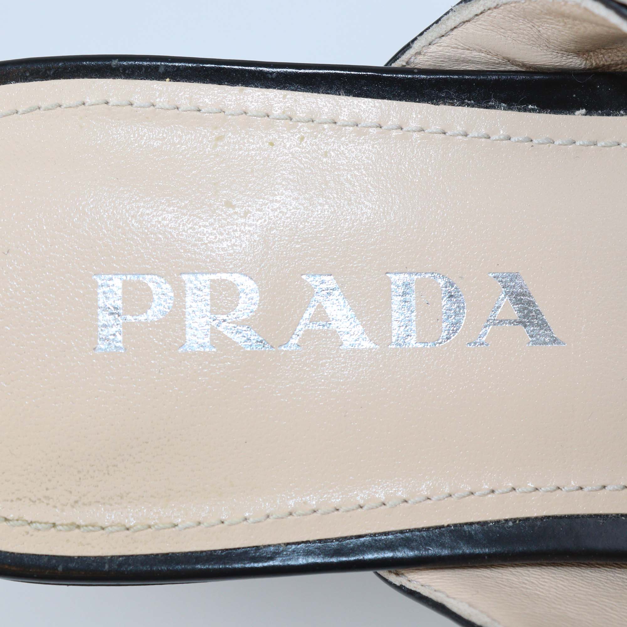 Prada Black Glazed Leather Mary Jane Flat Mules