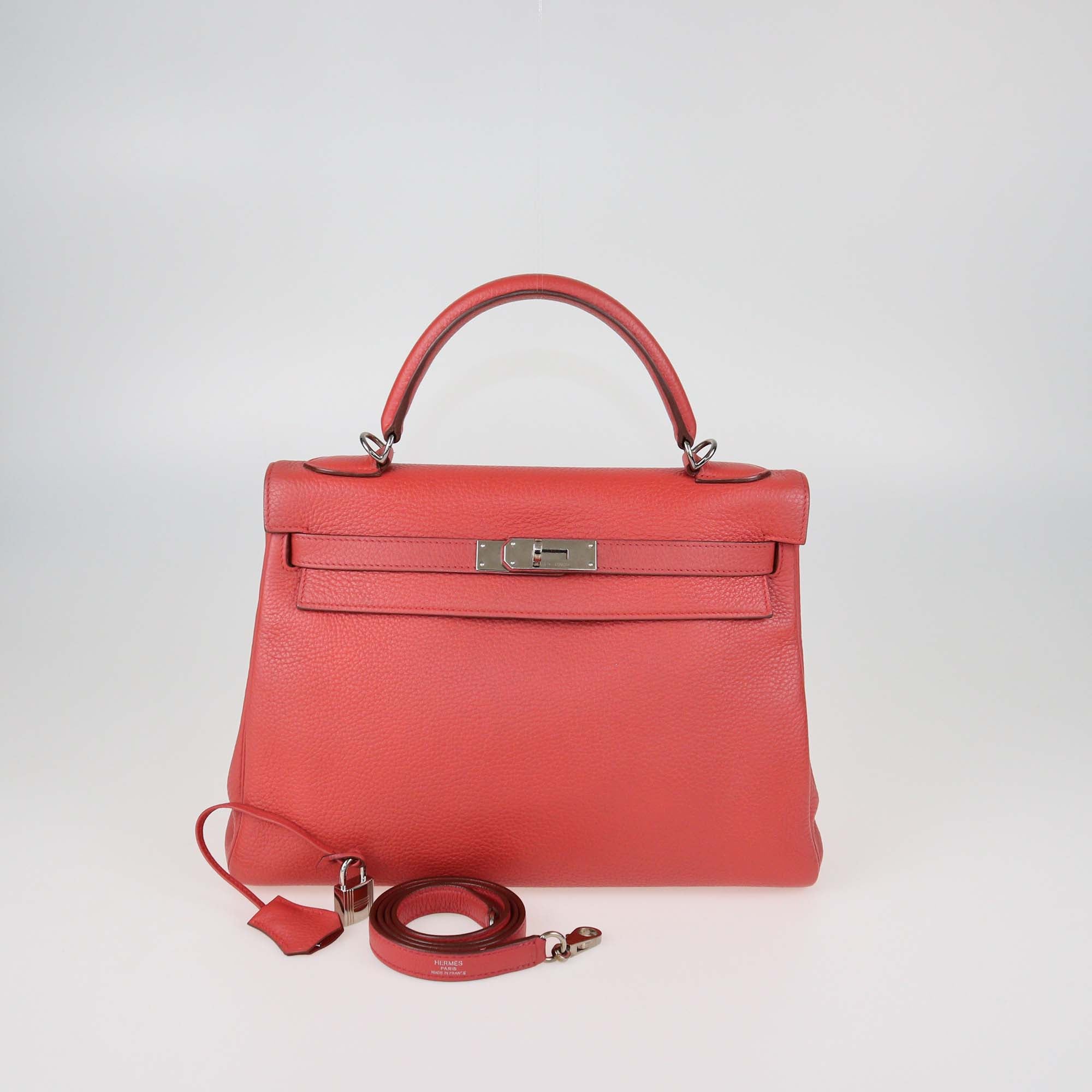 Hermes Red Clemence Leather Palladium Hardware Kelly Returne 32 Bag