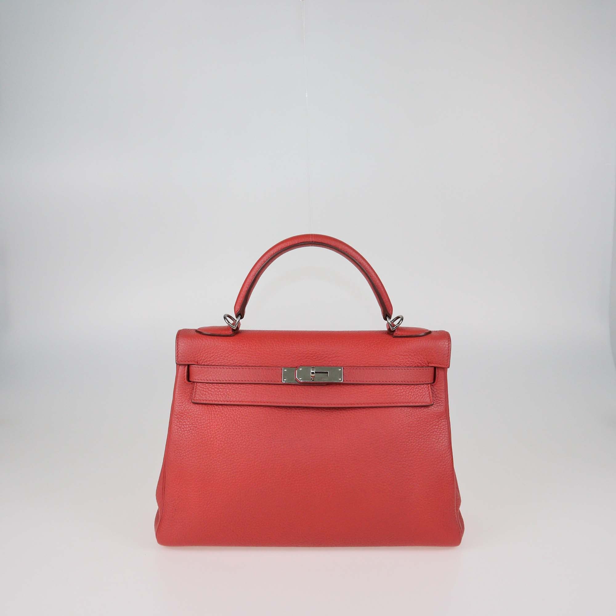 Hermes Red Clemence Leather Palladium Hardware Kelly Returne 32 Bag
