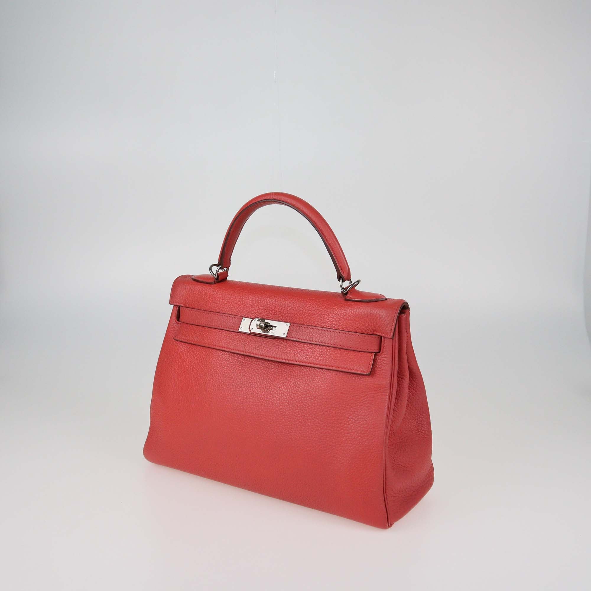 Hermes Red Clemence Leather Palladium Hardware Kelly Returne 32 Bag
