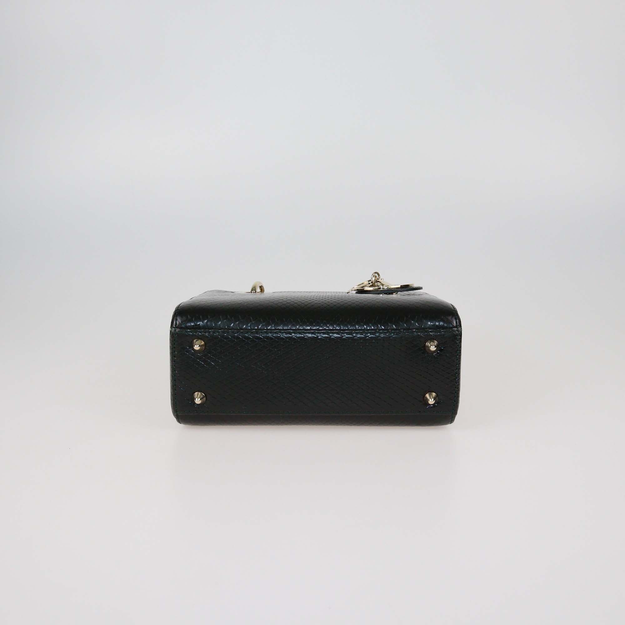 Christian Dior Dark Green Python Small Lady Dior Tote