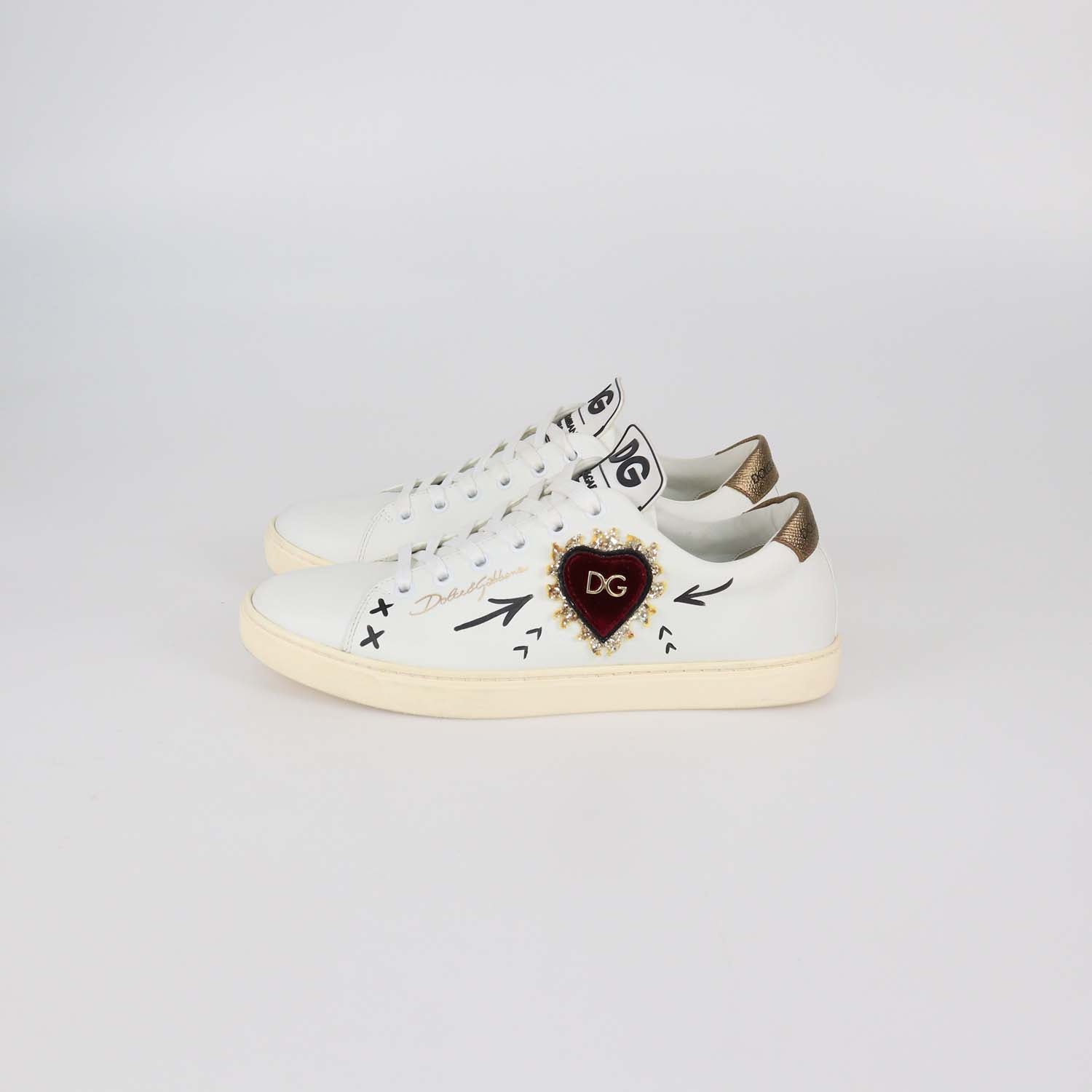 Dolce & Gabbana White Leather Devotion Low Top Sneakers