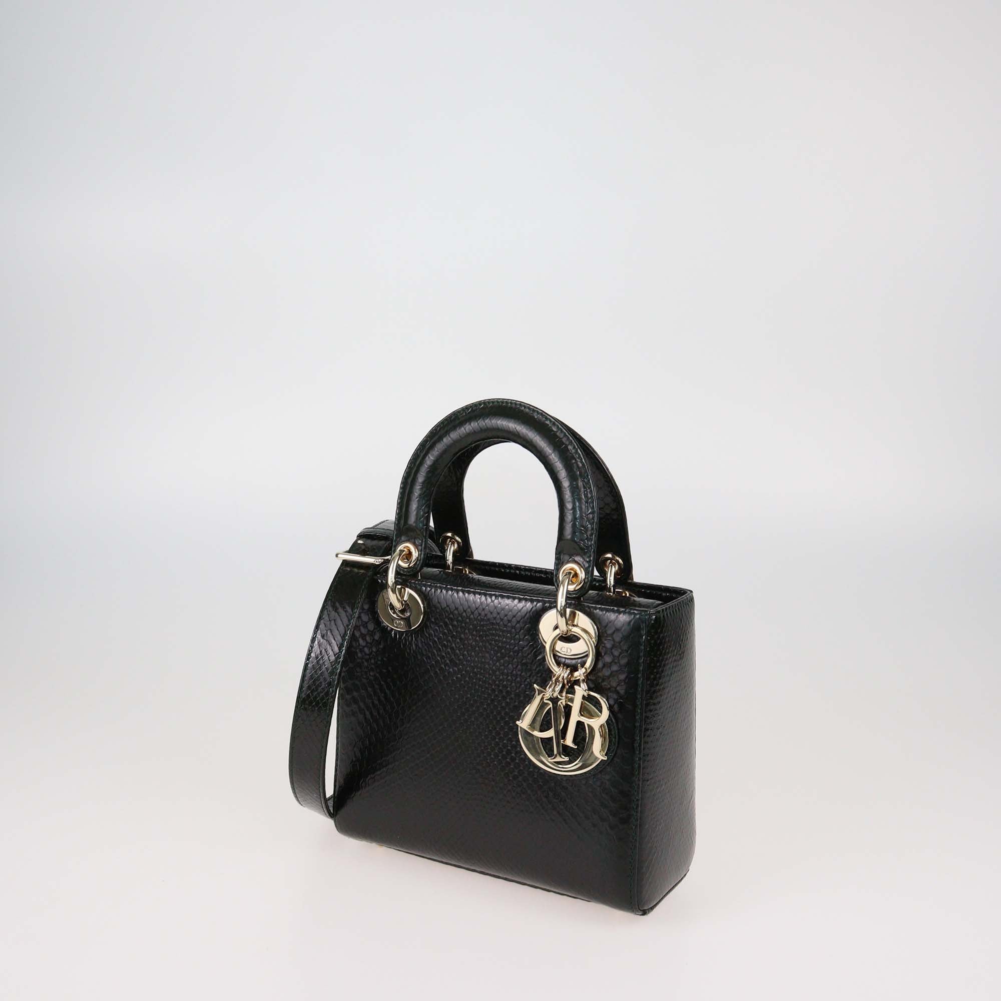 Christian Dior Dark Green Python Small Lady Dior Tote