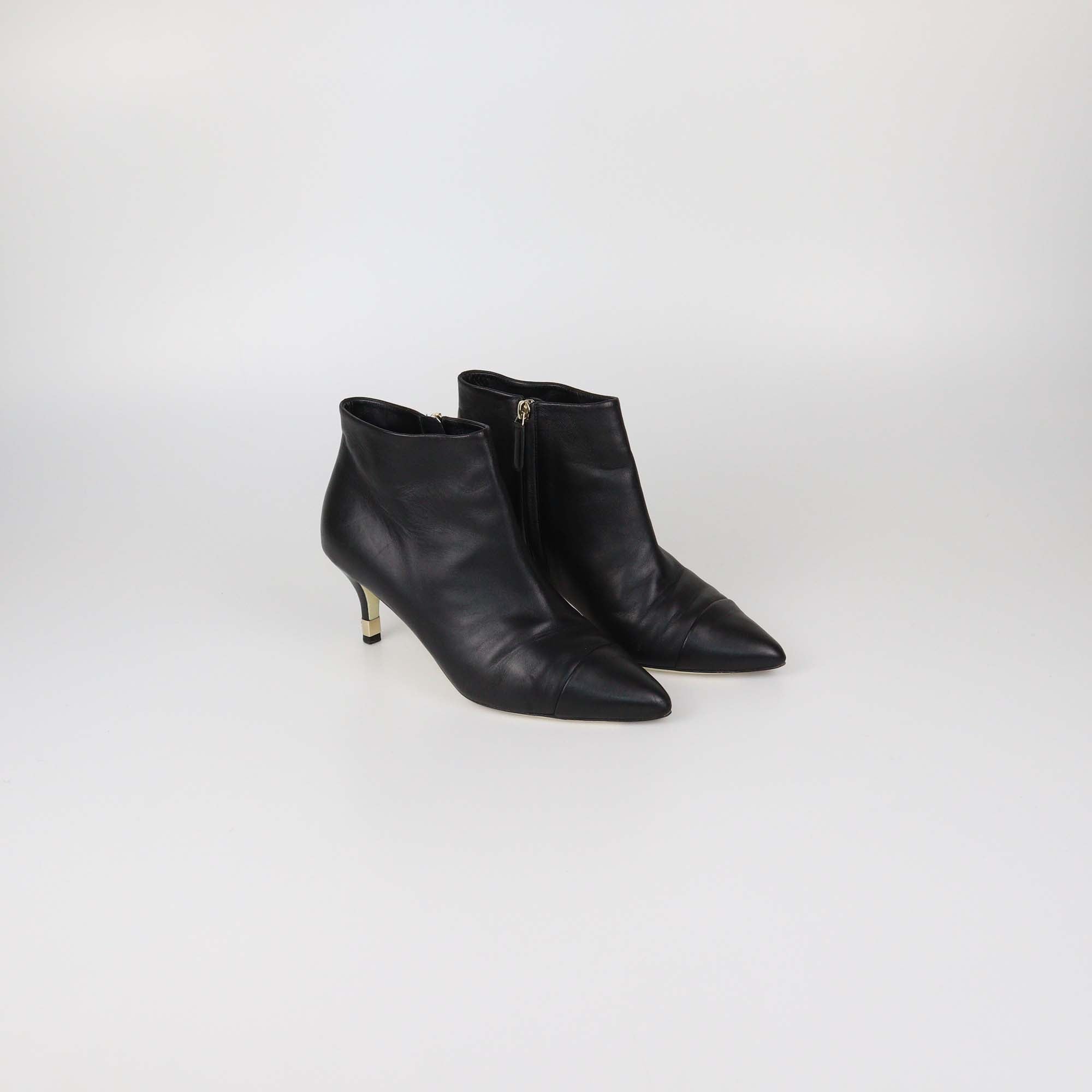 Chanel Black Leather CC Cap Toe Booties
