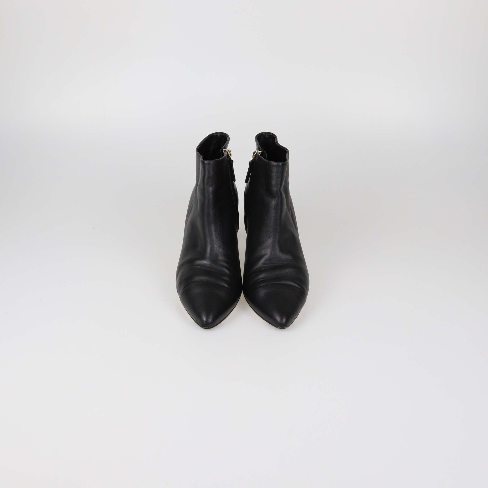 Chanel Black Leather CC Cap Toe Booties