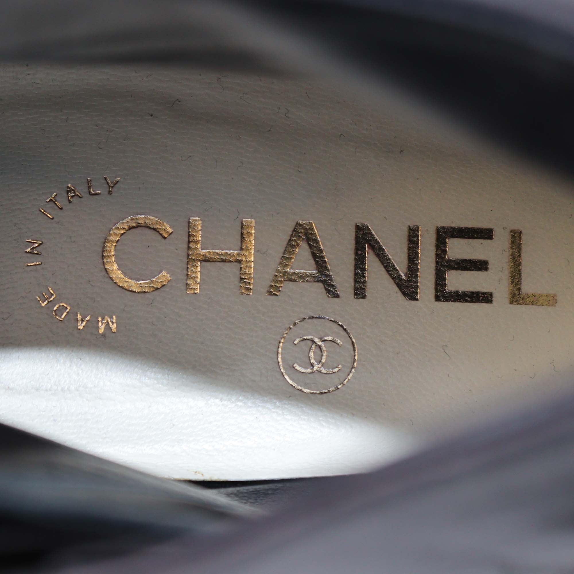 Chanel Black Leather CC Cap Toe Booties