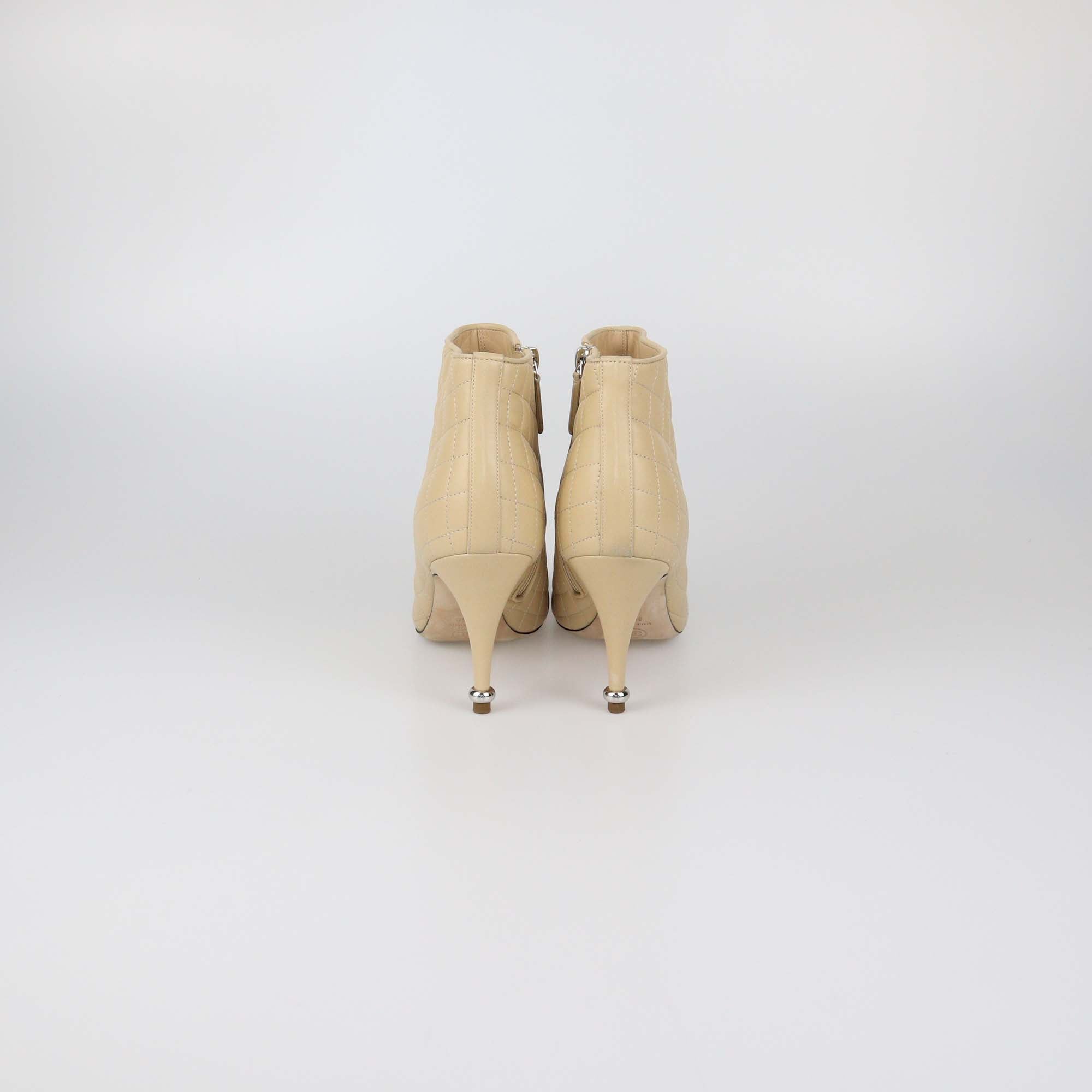 Chanel Beige/Black Quilted Leather CC Cap Toe Ankle Boots