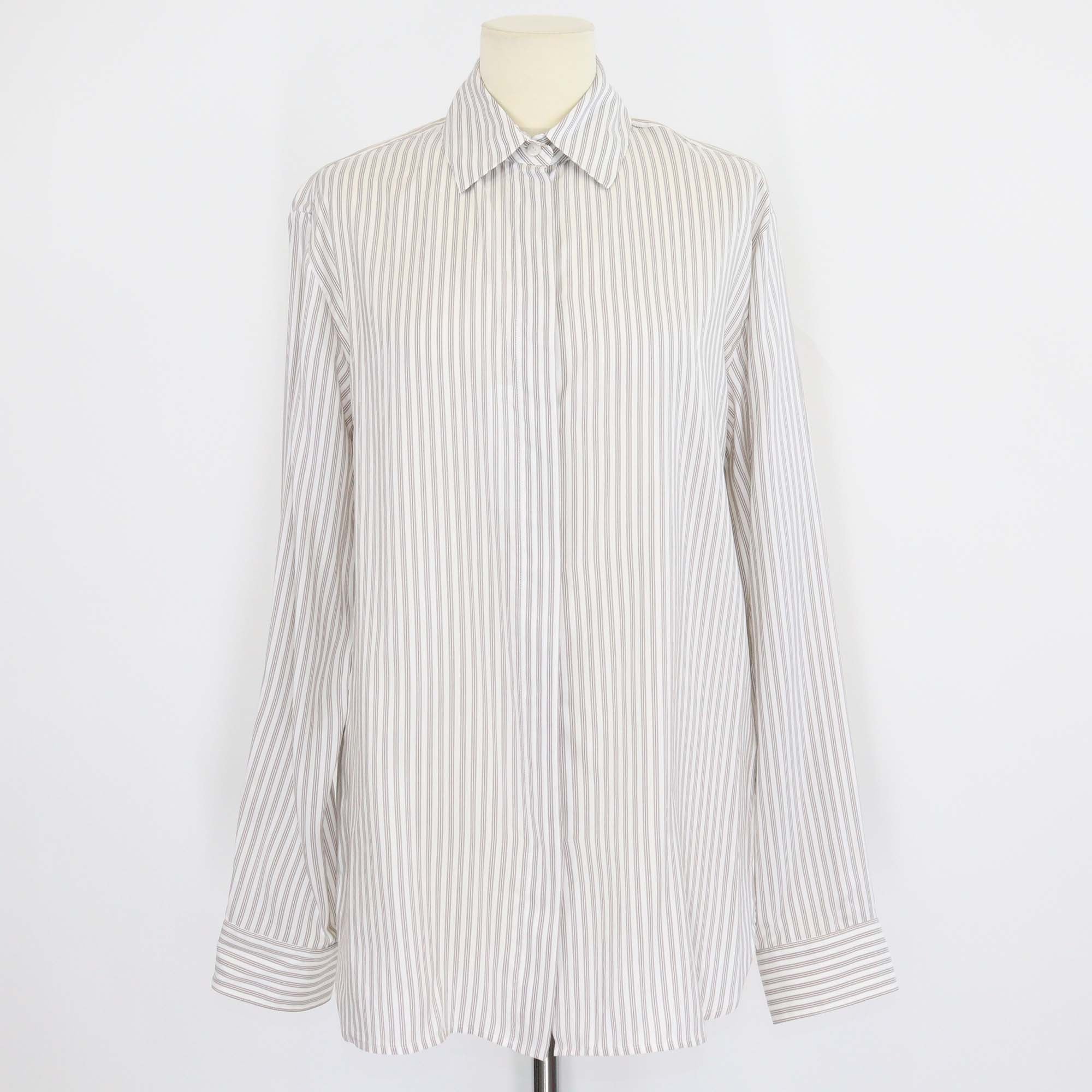 The Row White/Grey Silk Vanda Striped Long-Sleeve Shirt