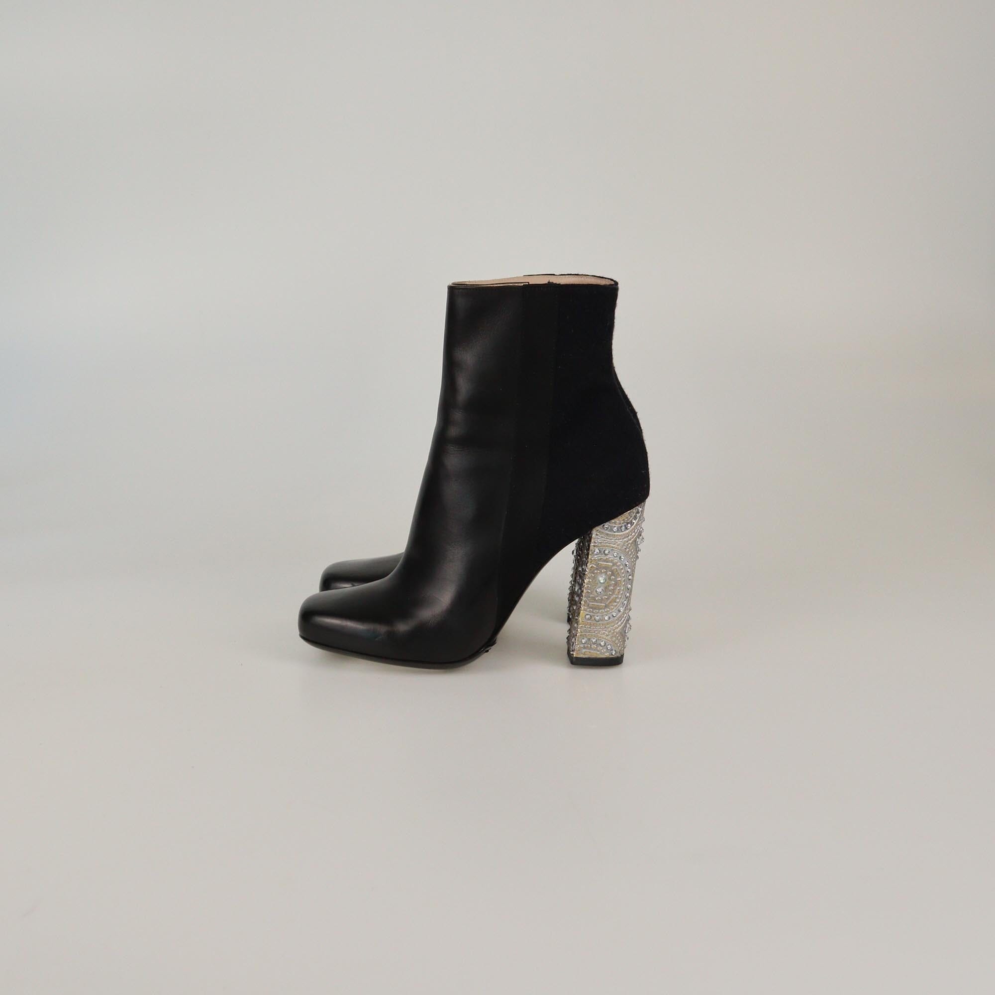 Dries Van Noten Black Crystal Heel Ankle Boots Womens Dries Van Noten