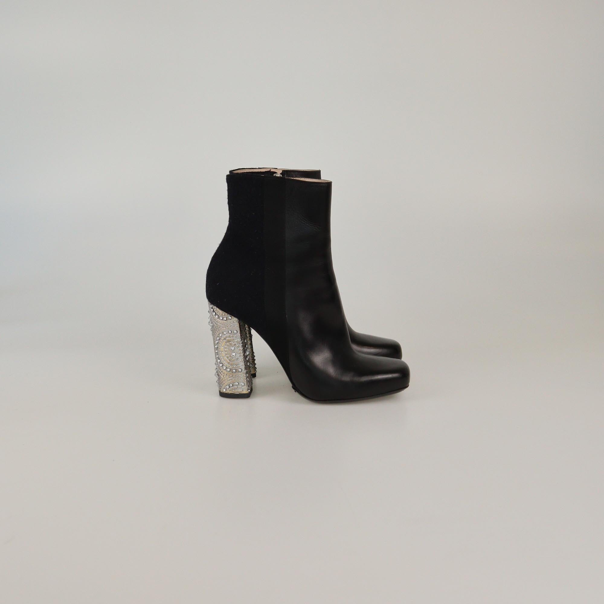 Dries Van Noten Black Crystal Heel Ankle Boots Womens Dries Van Noten