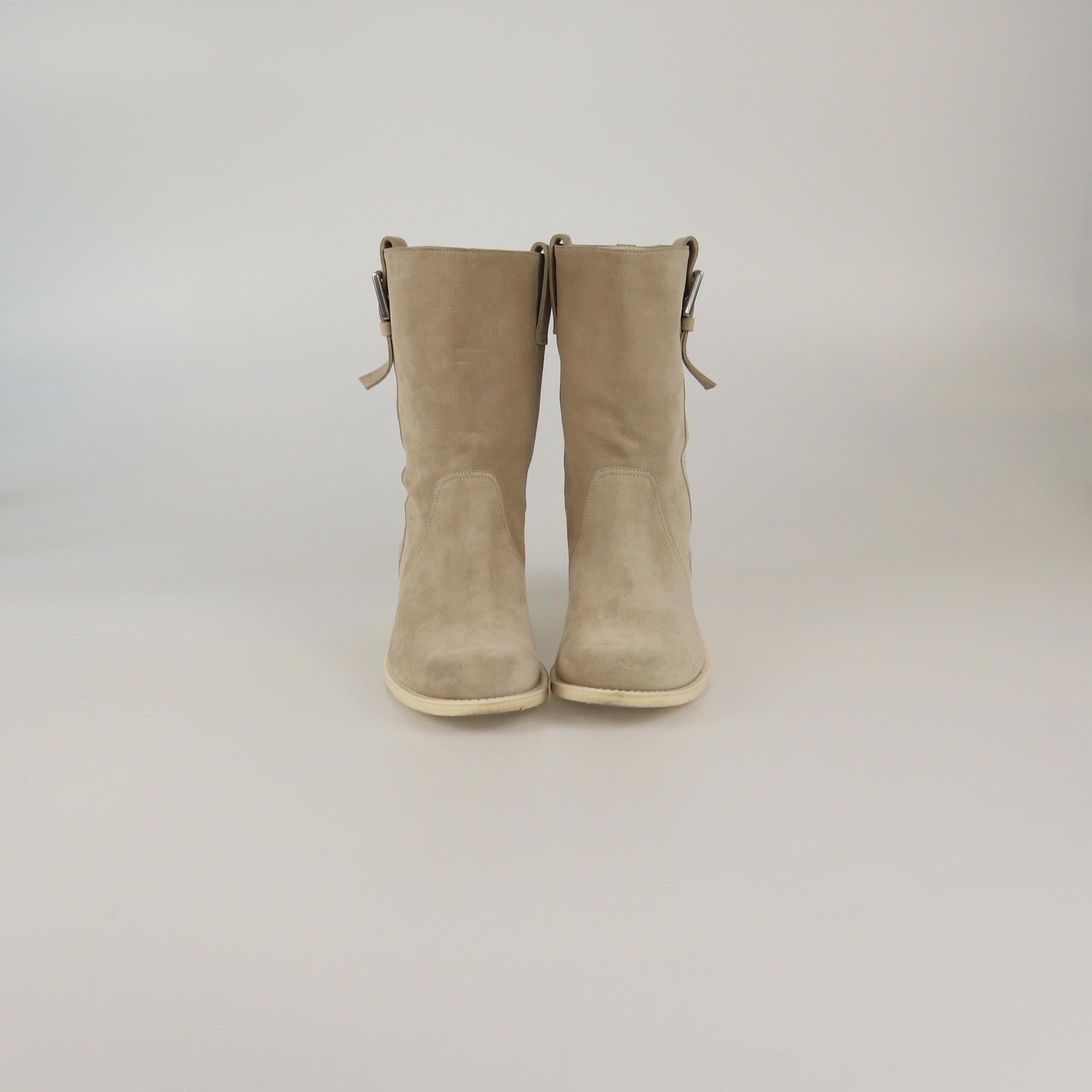 Chanel Light Beige Buckle Detail Mid Boots Womens Chanel