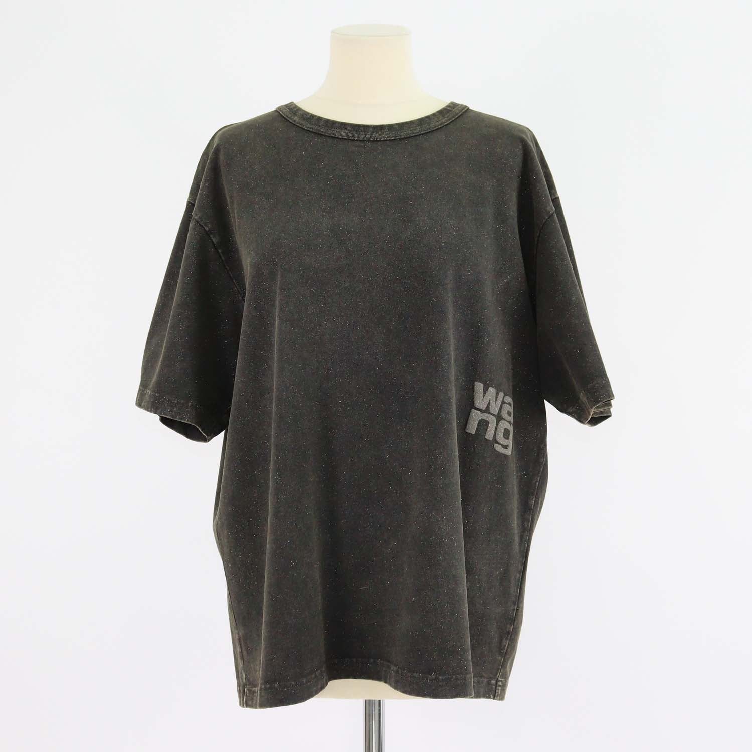 Alexander Wang.T Charcoal Glitter Cotton Puff Logo Crew Neck T-Shirt