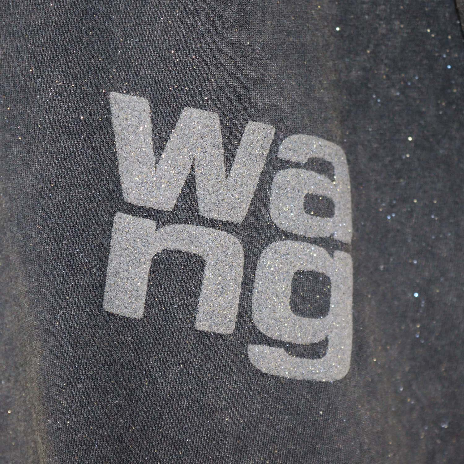 Alexander Wang.T Charcoal Glitter Cotton Puff Logo Crew Neck T-Shirt