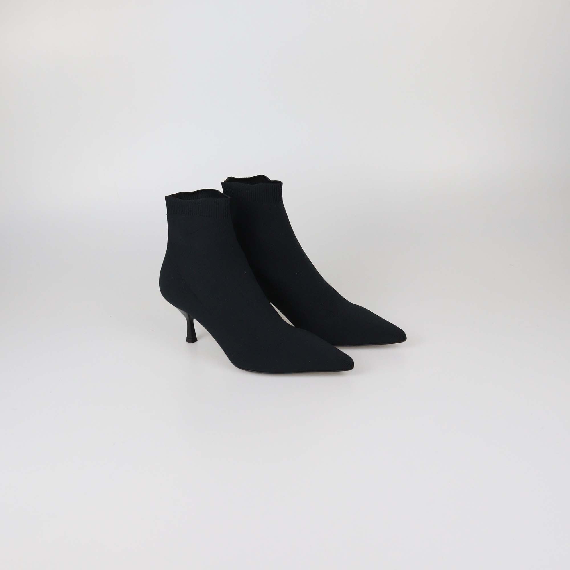 Prada Black Knit Fabric Pointed Toe Ankle Boots