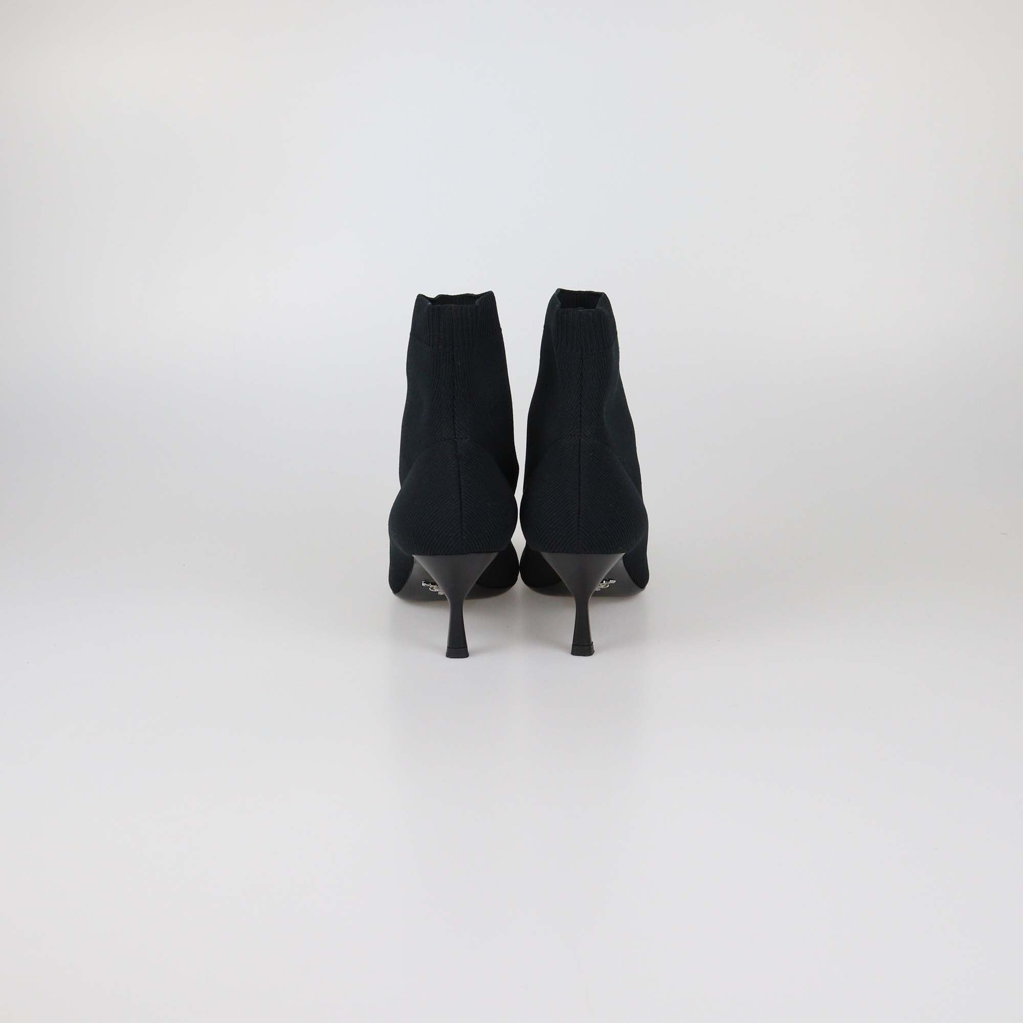 Prada Black Knit Fabric Pointed Toe Ankle Boots