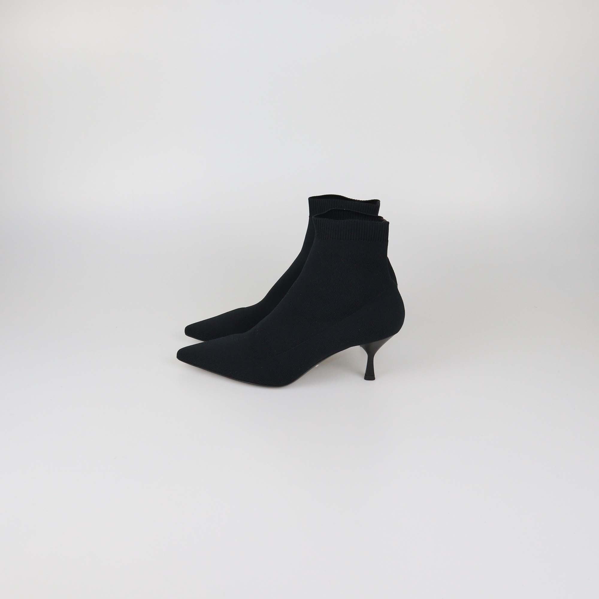 Prada Black Knit Fabric Pointed Toe Ankle Boots
