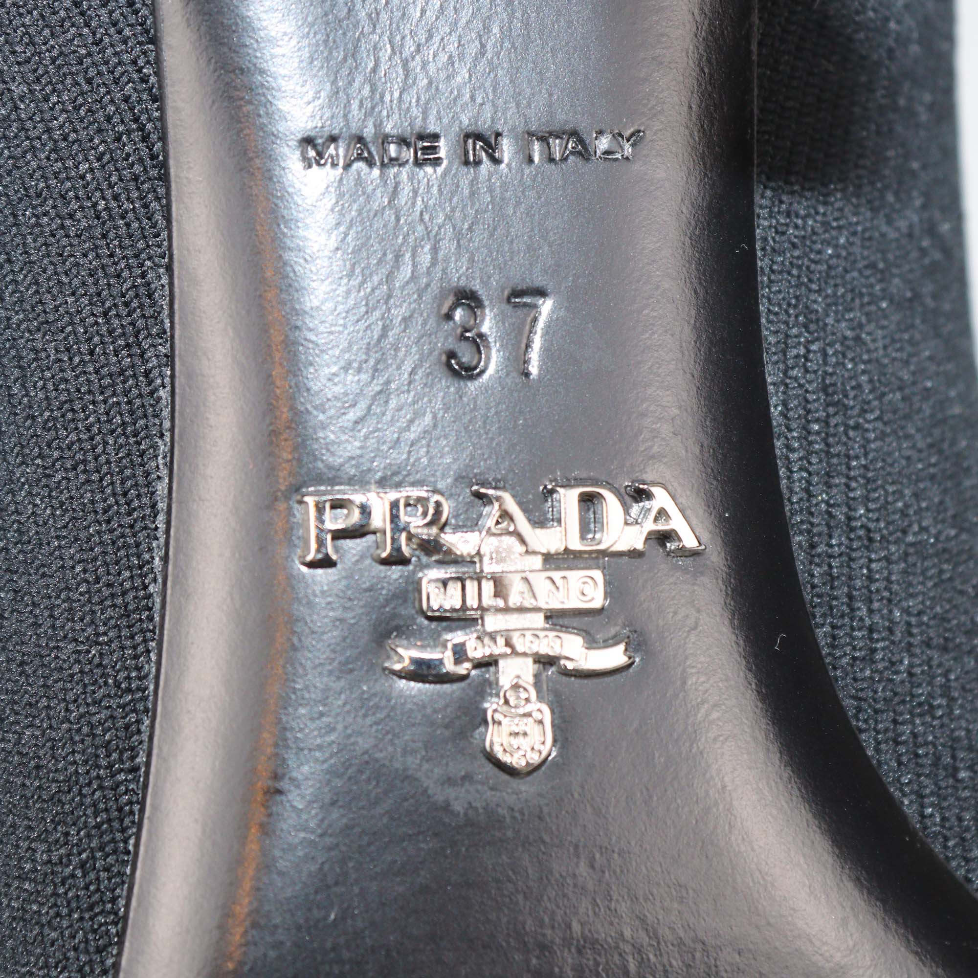 Prada Black Knit Fabric Pointed Toe Ankle Boots