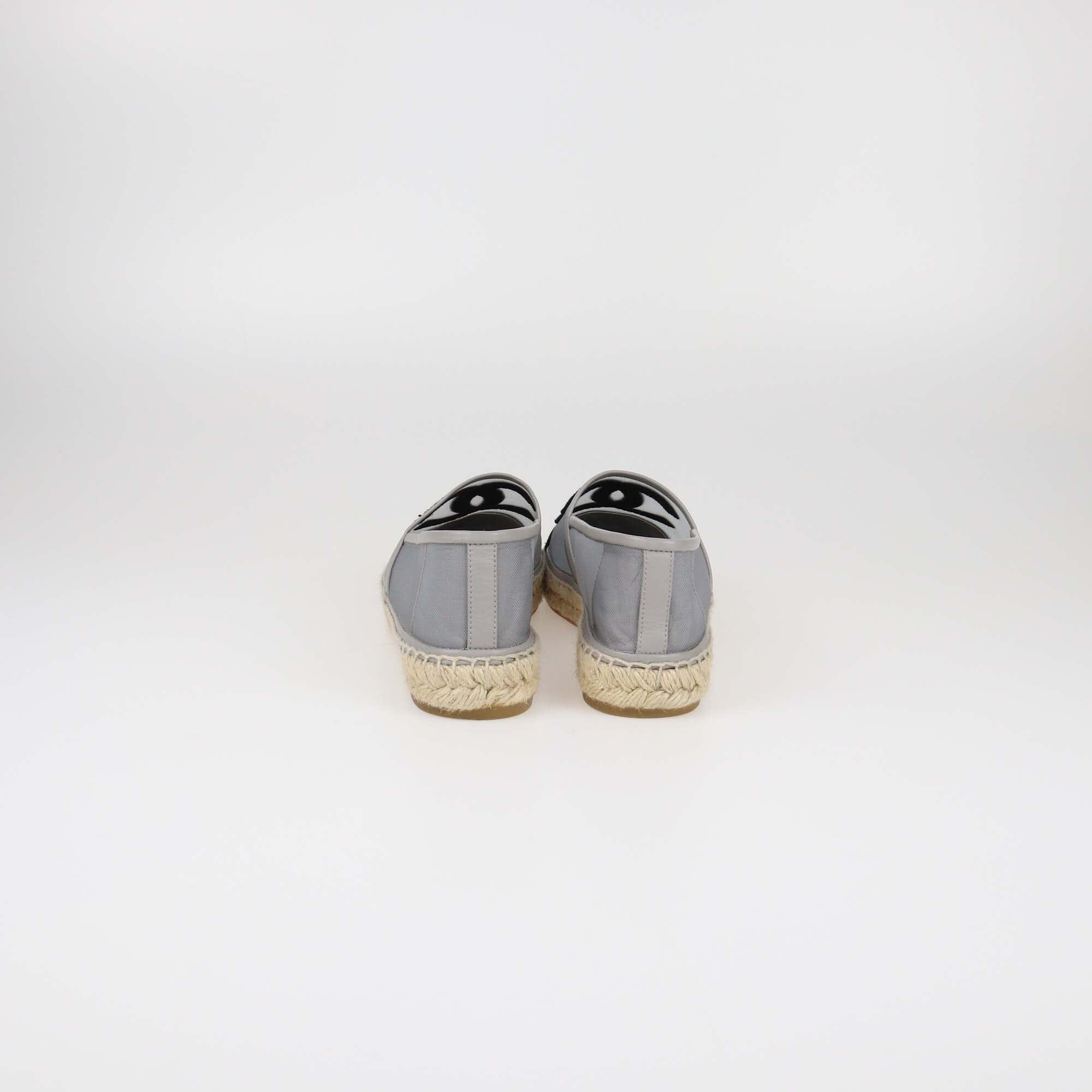Chanel Grey/Black Mesh CC Cap Toe Flats Womens Chanel