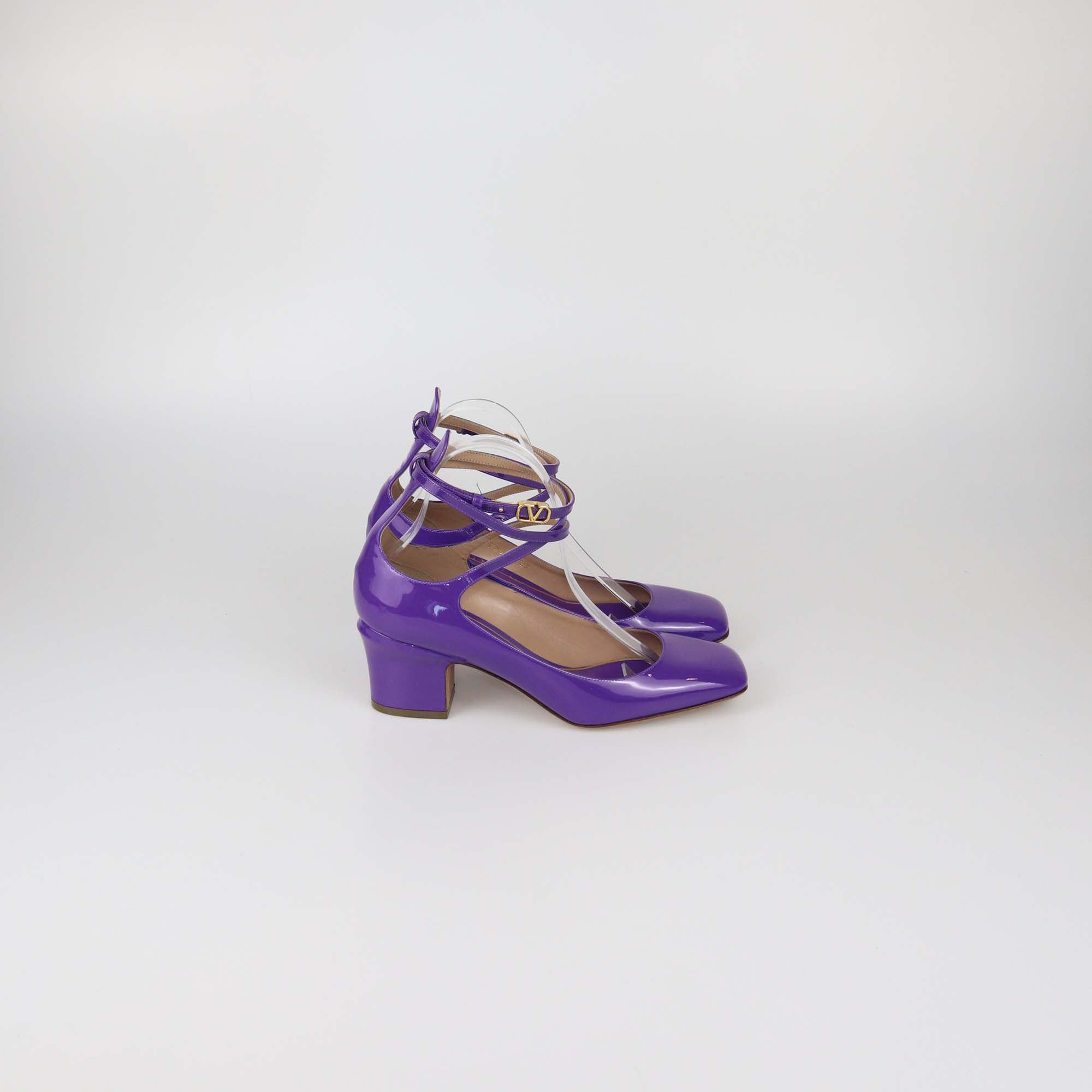 Valentino Purple Patent Leather Tan-Go Block Heel Pumps