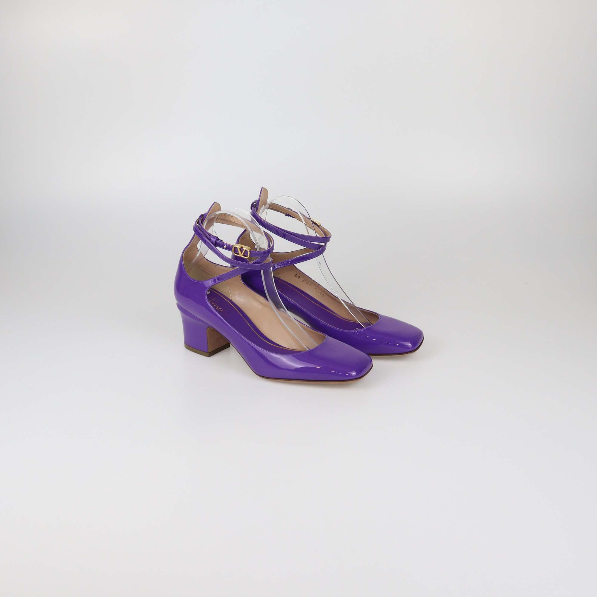 Valentino Purple Patent Leather Tan-Go Block Heel Pumps