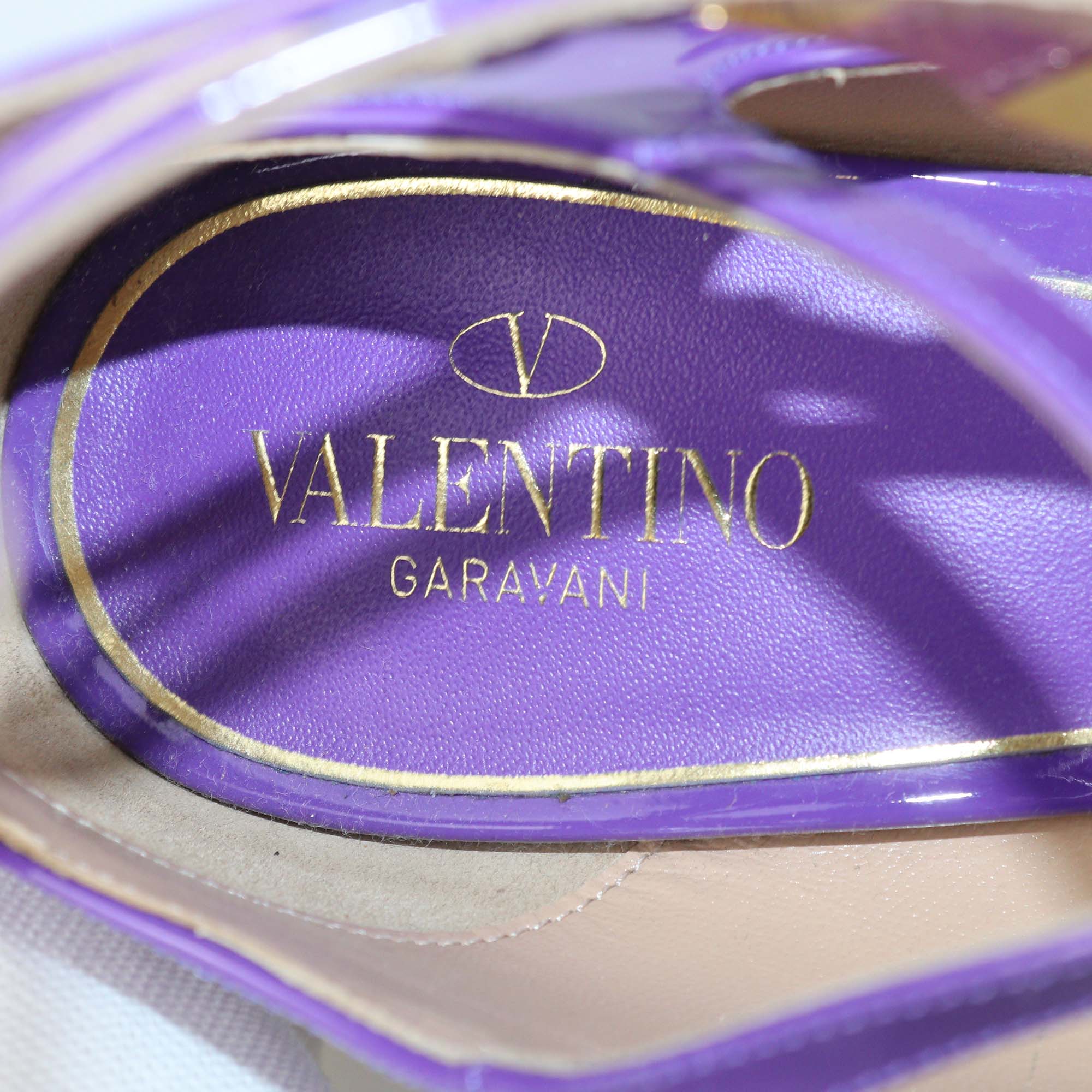 Valentino Purple Patent Leather Tan-Go Block Heel Pumps