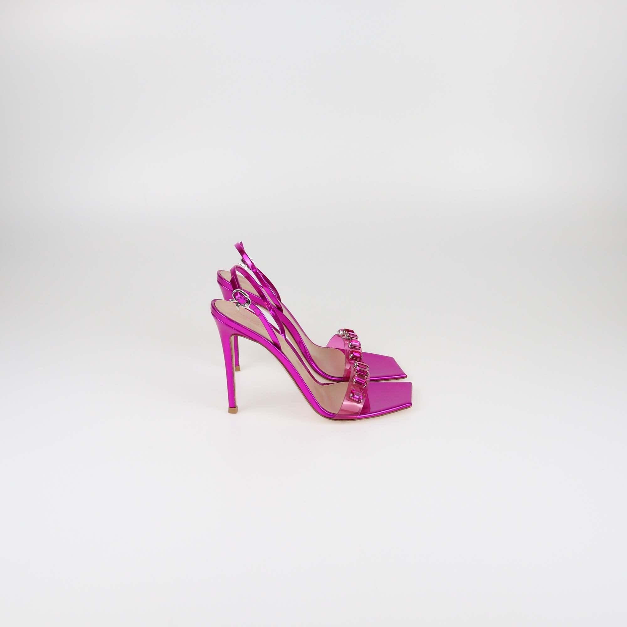 Gianvito Rossi Magenta Crystal Embellished Ribbon Candy Sandals Womens Gianvito Rossi