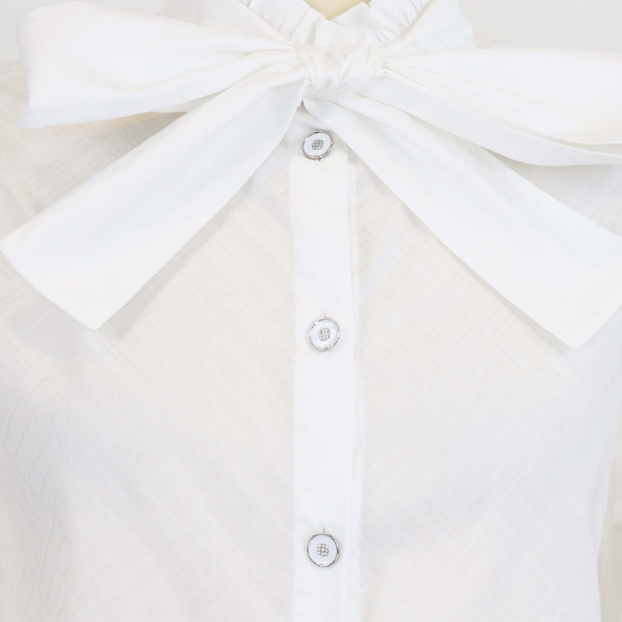 Chanel White Cotton Neck Tie Long Sleeve Tunic Top